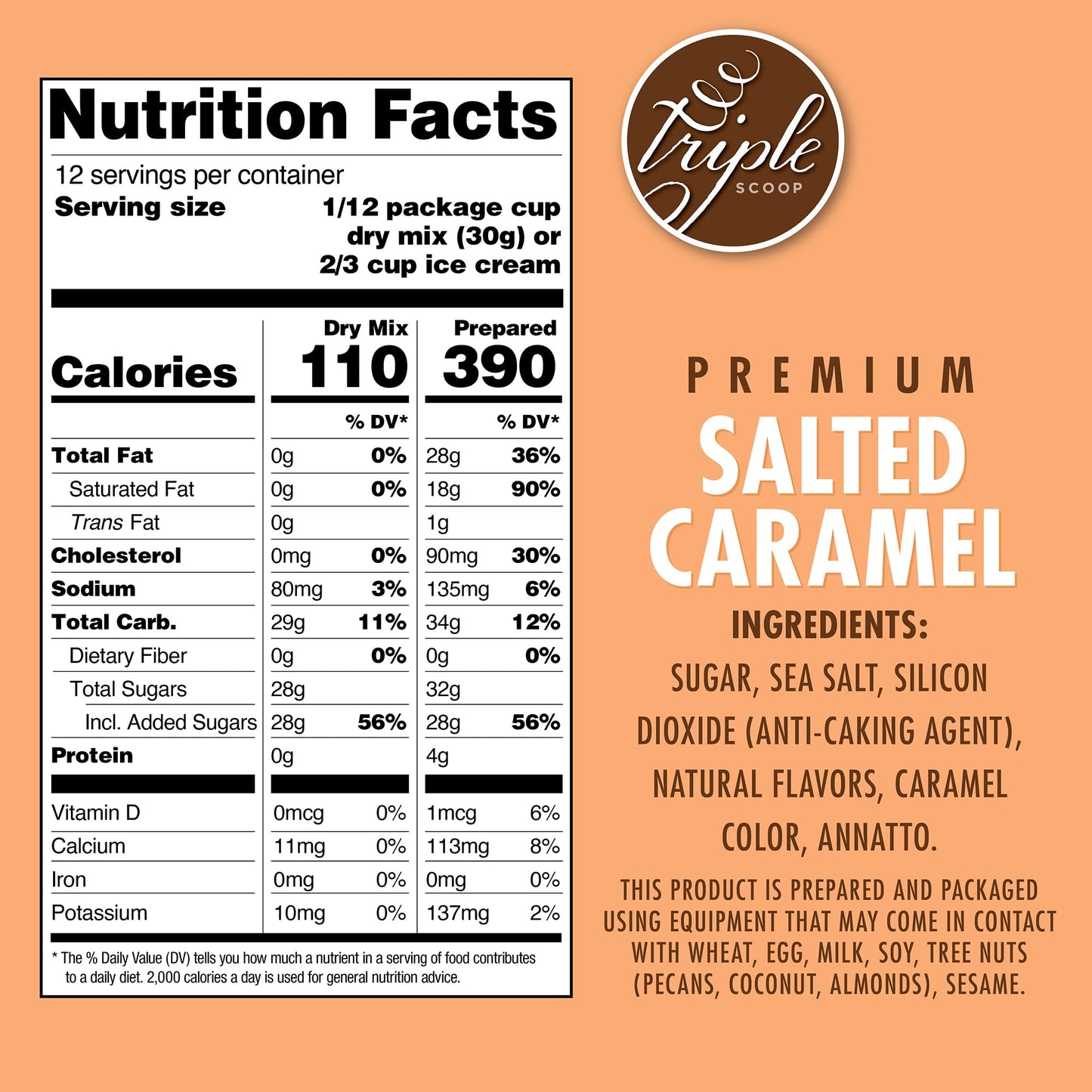 Triple Scoop - Enhanced Salted Caramel Ice Cream Mix For Ice Cream Maker. Simple, Easy, Delicious. From Gourmet Mix To Maker In 5 Minutes, Makes 2 Creamy Quarts, Made In Usa (1 Pack, Salted Caramel)