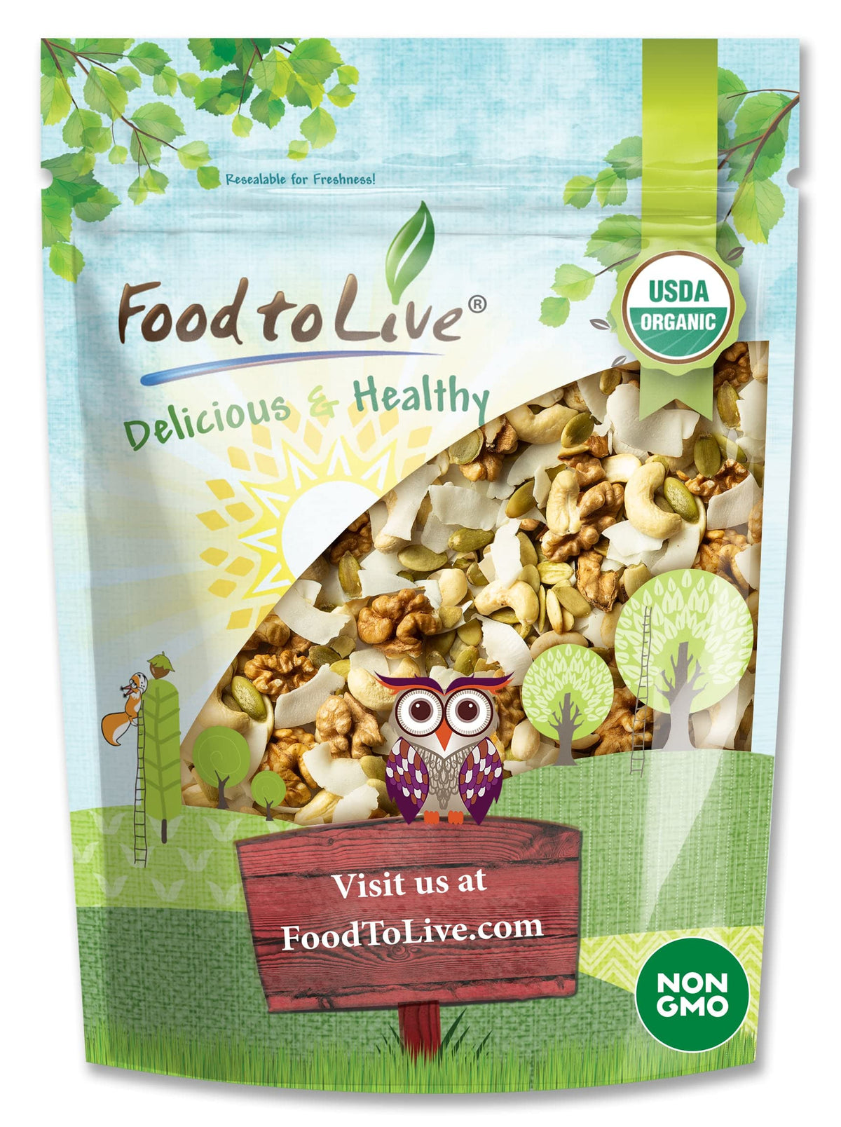 Food to Live - Organic Coconut and Friends Trail Mix, 2 Pounds - Raw and Non-GMO Snack Mix Contains Coconut Chips, Cashews, Pump