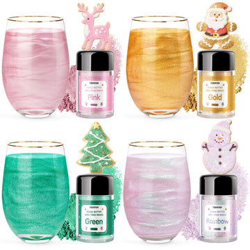 Edible Glitter - 4 Colors Luster Dust Edible-Gold Green Pink Rainbow 100% Food Grade Edible Glitter for Drinks  Cakes  Easter Eggs  and Cookie Decoration  Vegan-Friendly Edible Luster Dust(0.18oz)