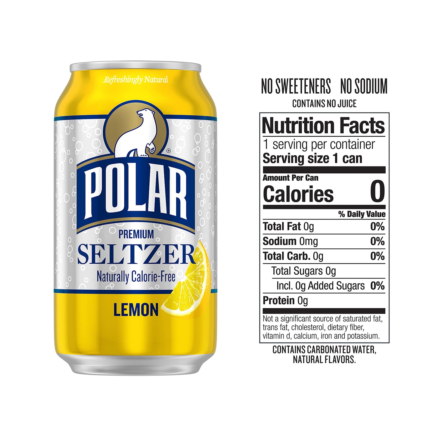 Polar Seltzer Water Lemon, 12 fl oz cans, 24 pack
