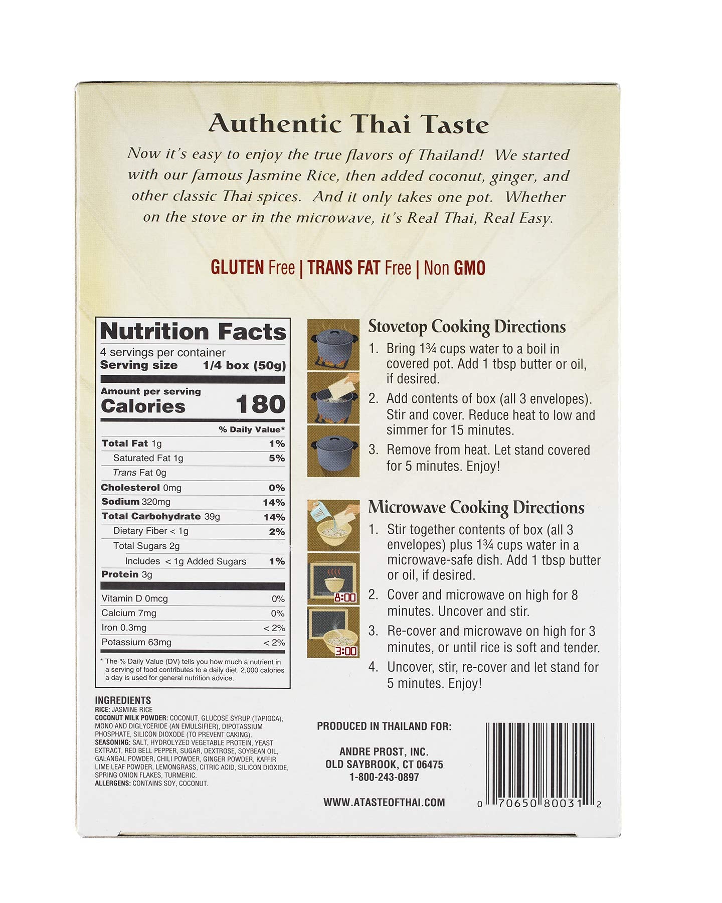 A Taste of Thai Coconut Ginger Jasmine Rice, 7-Ounce Boxes (Pack of 6)