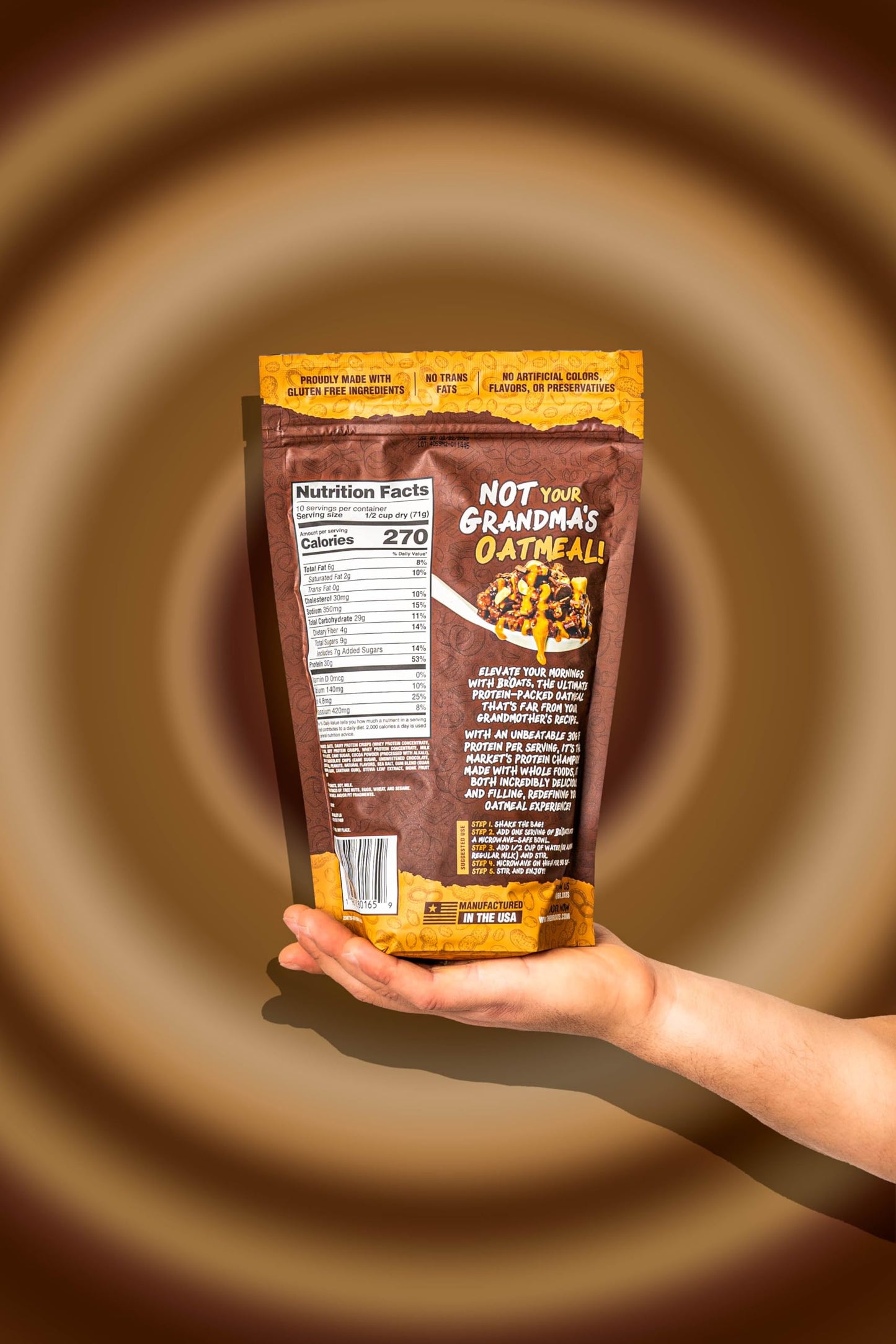BrOats High Protein Oatmeal With 30g Of Protein Per Serving - Protein Packed Gluten Free Delicious Tasting High Protein Oats (Pack of 1  Nutty Chocolate)