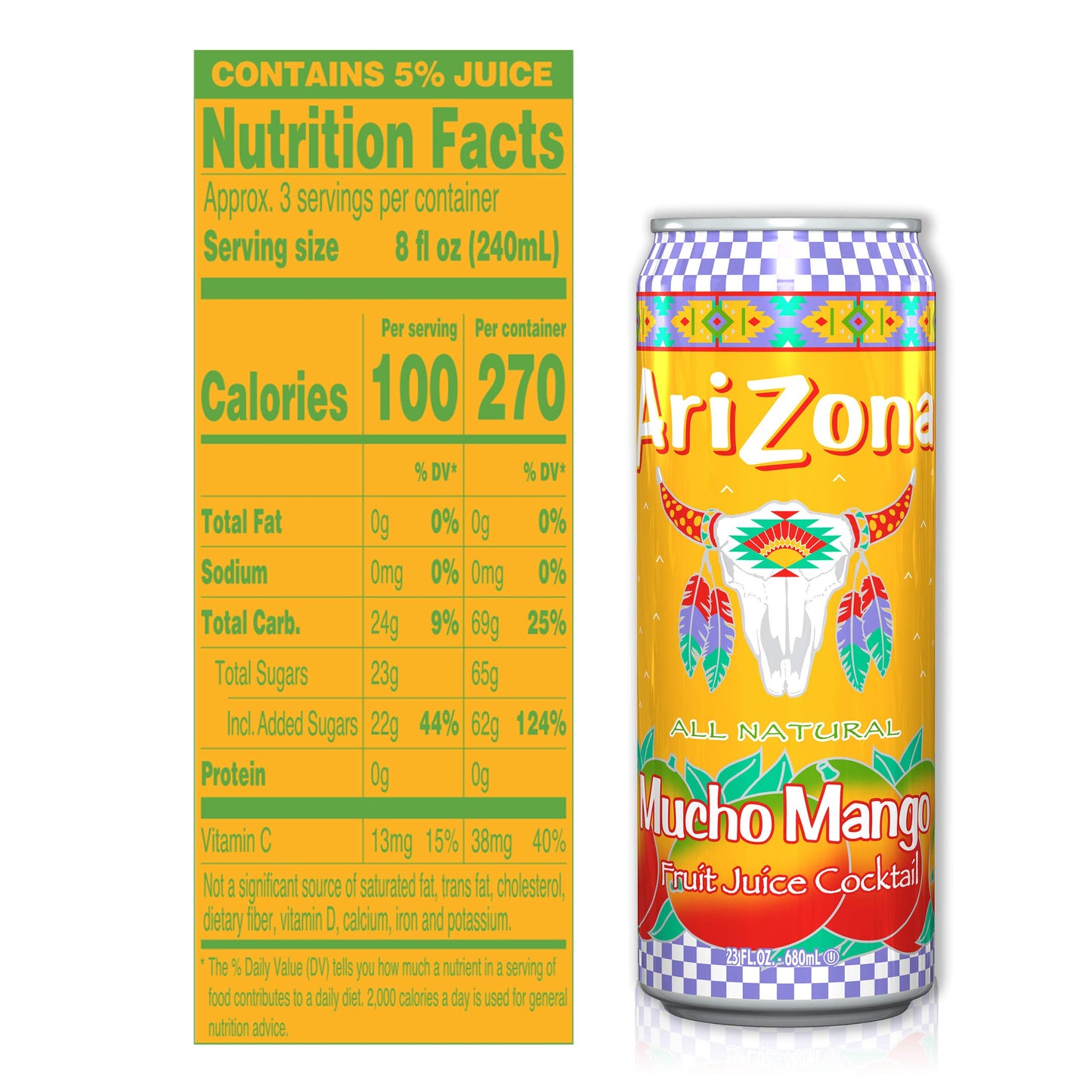 AriZona Fruit Juice Cocktail, Mucho Mango, 22 Fl Oz (Pack of 12)