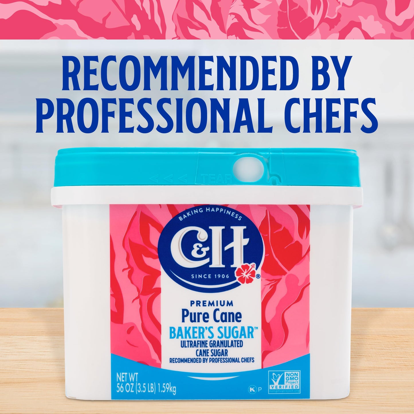 C&H Pure Cane Ultrafine Granulated Bakers Sugar, 3.5 lb Easy Baking Tub (Pack of 2)