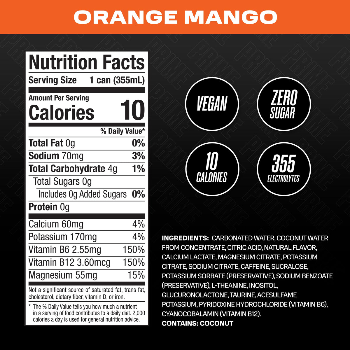 PRIME HYDRATION Energy Drink | Zero Sugar | 200mg Caffeine | 355mg Electrolytes | 12 Fl Oz | 24 Pack