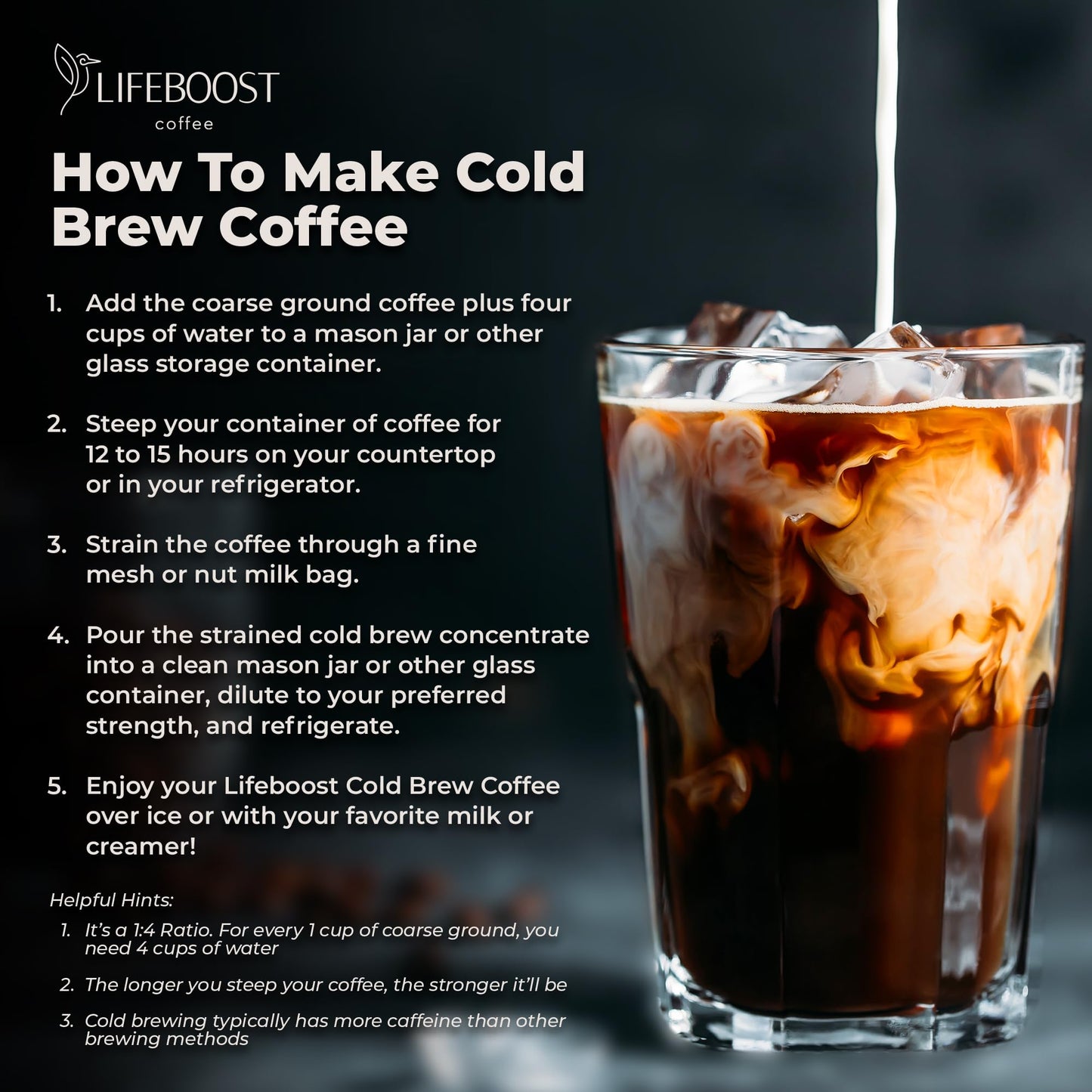 Lifeboost Dark Cold Brew Coffee - Low Acid Coarse Ground Coffee for Cold Brew - Single Origin Non-GMO USDA Organic Cold Brew Cof