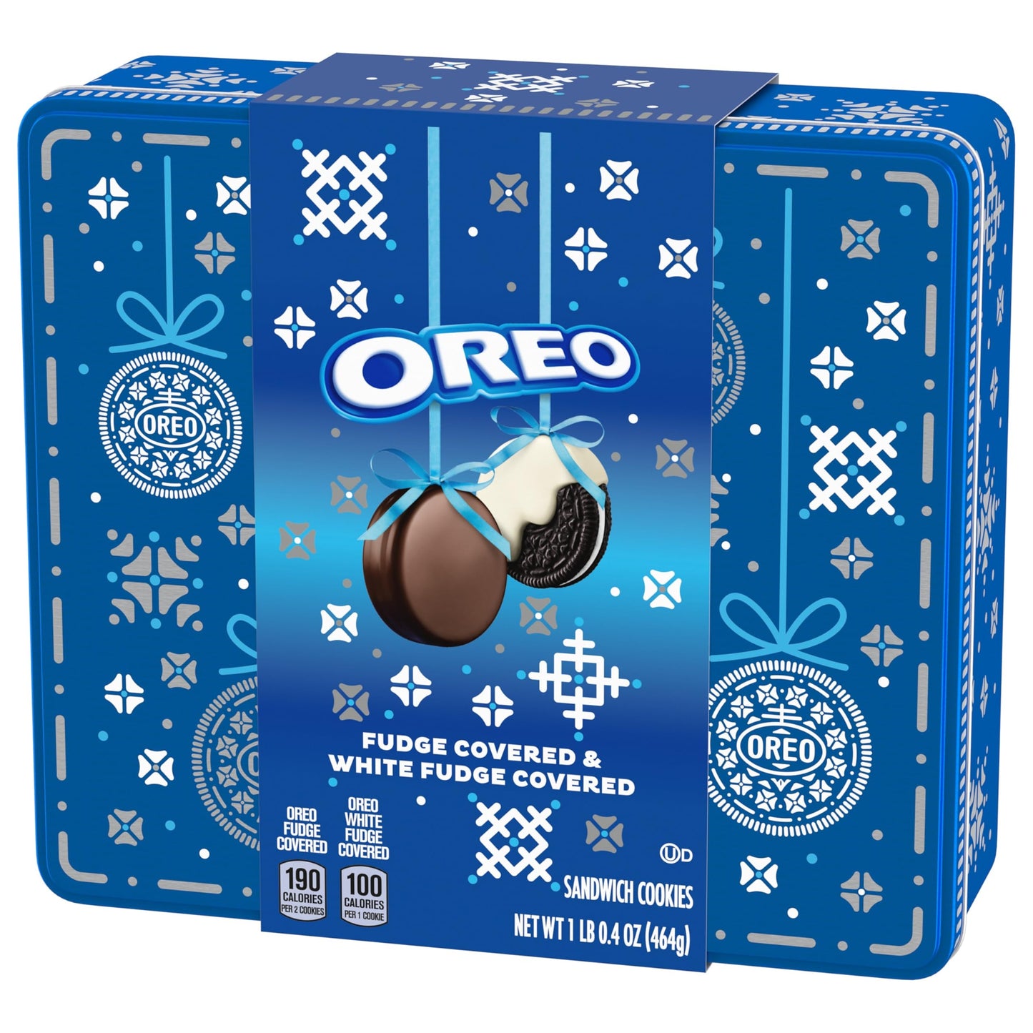OREO Fudge and White Fudge Covered Chocolate Sandwich Cookies, Holiday Cookies, 1.02 lb Tin