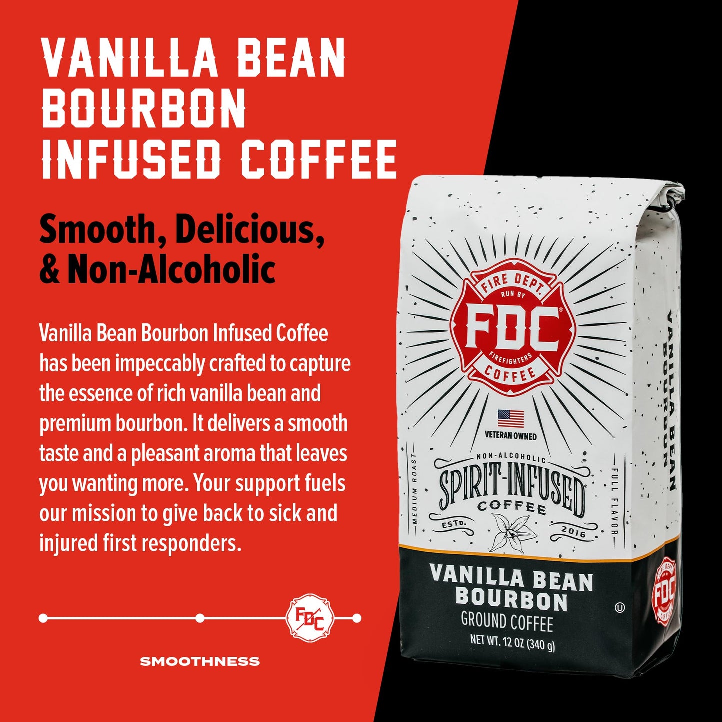 Fire Department Coffee Vanilla spirit-inspired flavor Whole Bean, Non-  ic, 12 oz, Veteran Owned, Roasted in the USA