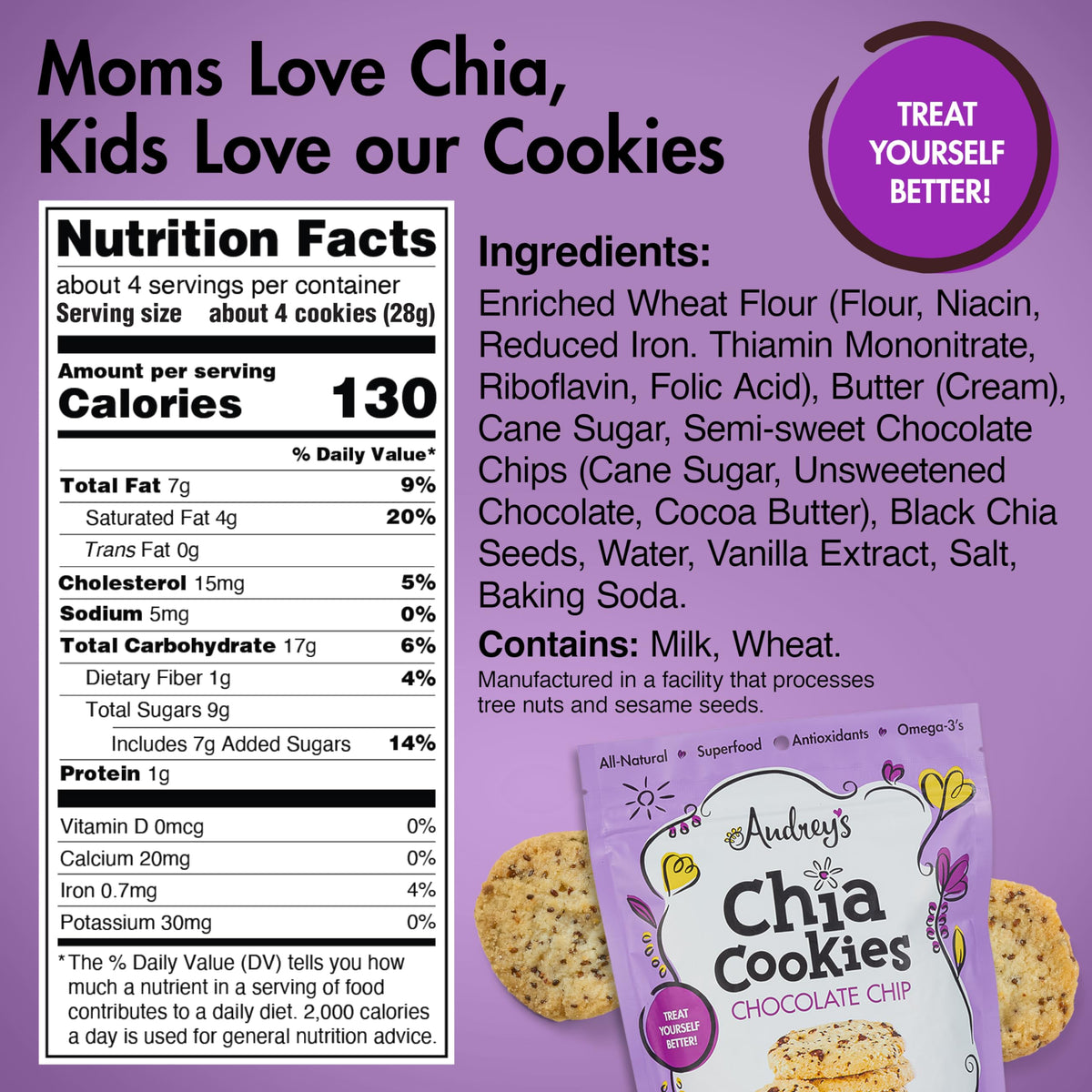 Audrey'S Chia Cookies - Bite Size Cookies With Premium Quality Ingredients. Non-Gmo (Chocolate Chip, 6 Pack)