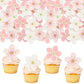 Gyufise 54Pcs Edible Flowers Cake Decorations Pink Edible Cherry Blossoms Cupcake Toppers Wafer Paper Flowers Cupcake Picks for 