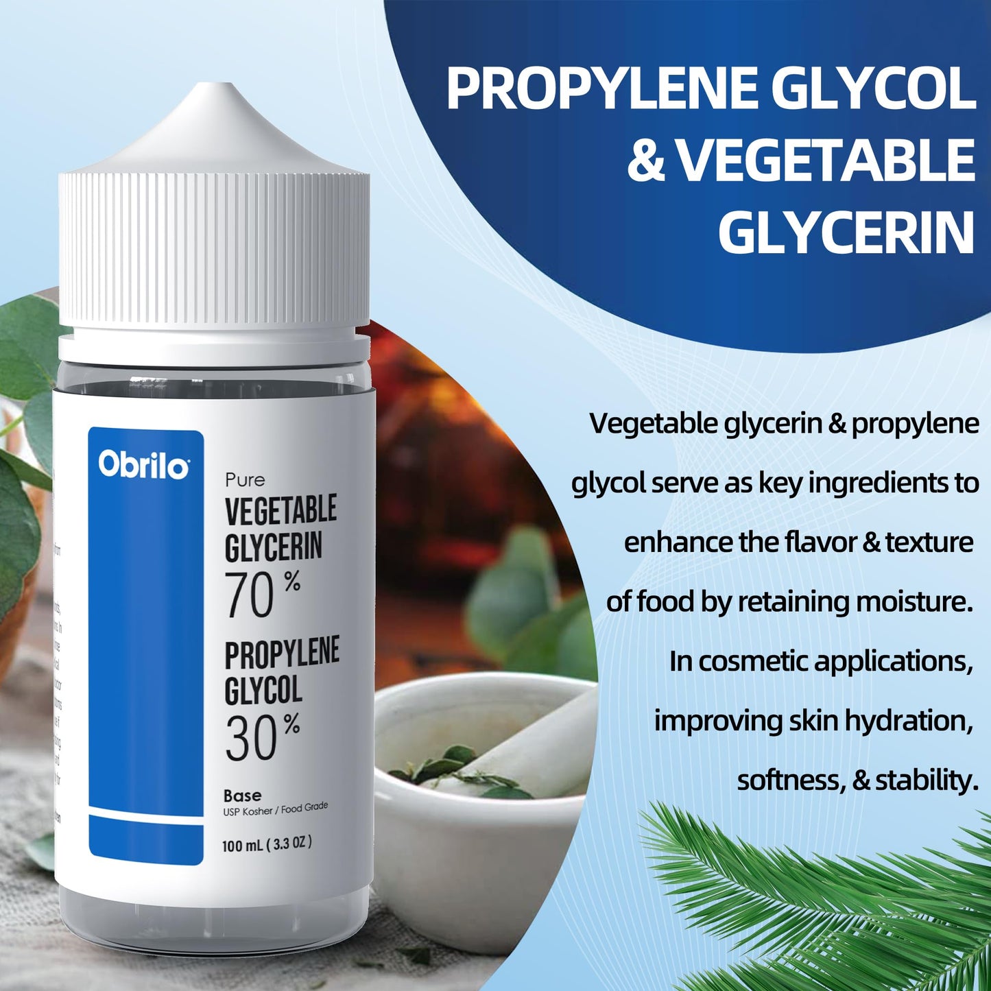 Obrilo Vegetable Glycerin & Propylene Glycol Blend, Pure USP Kosher, 100 mL (3.3 oz), Food Grade, DIY