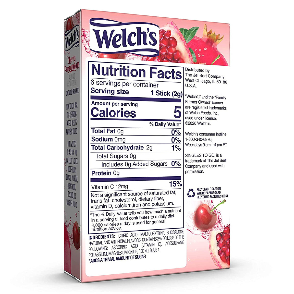 Welch'S Singles To Go Water Drink Mix - Cherry Pomegranate Powder Stick Packets (12 Boxes With 6 Packets Each - 72 Total Serving