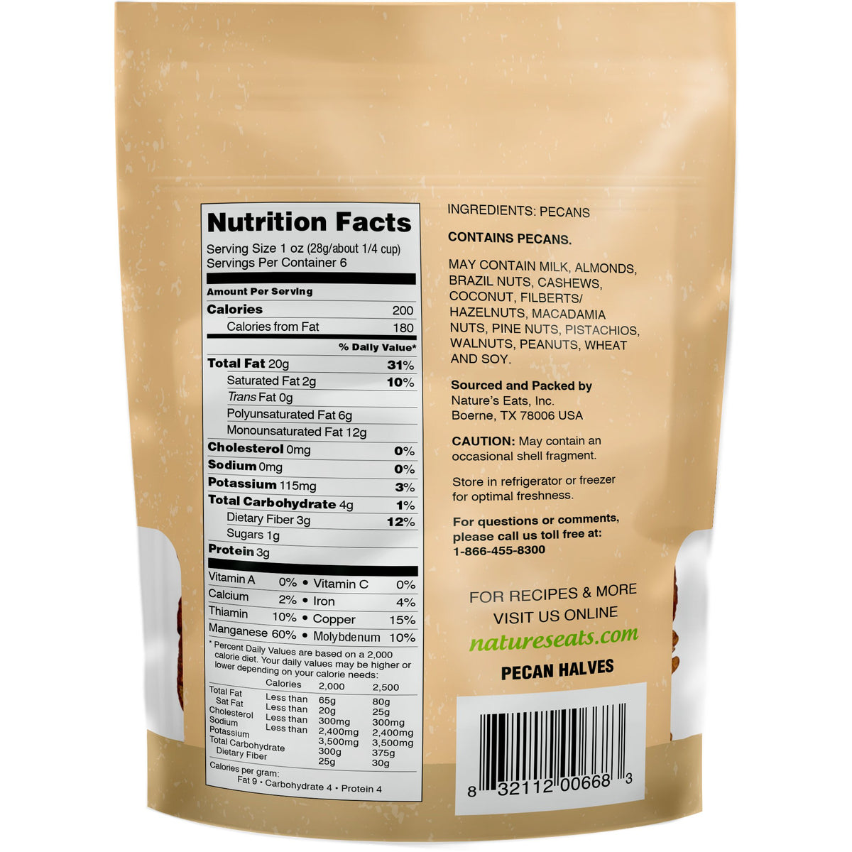Nature'S Eats Pecan Halves, 6 Ounce