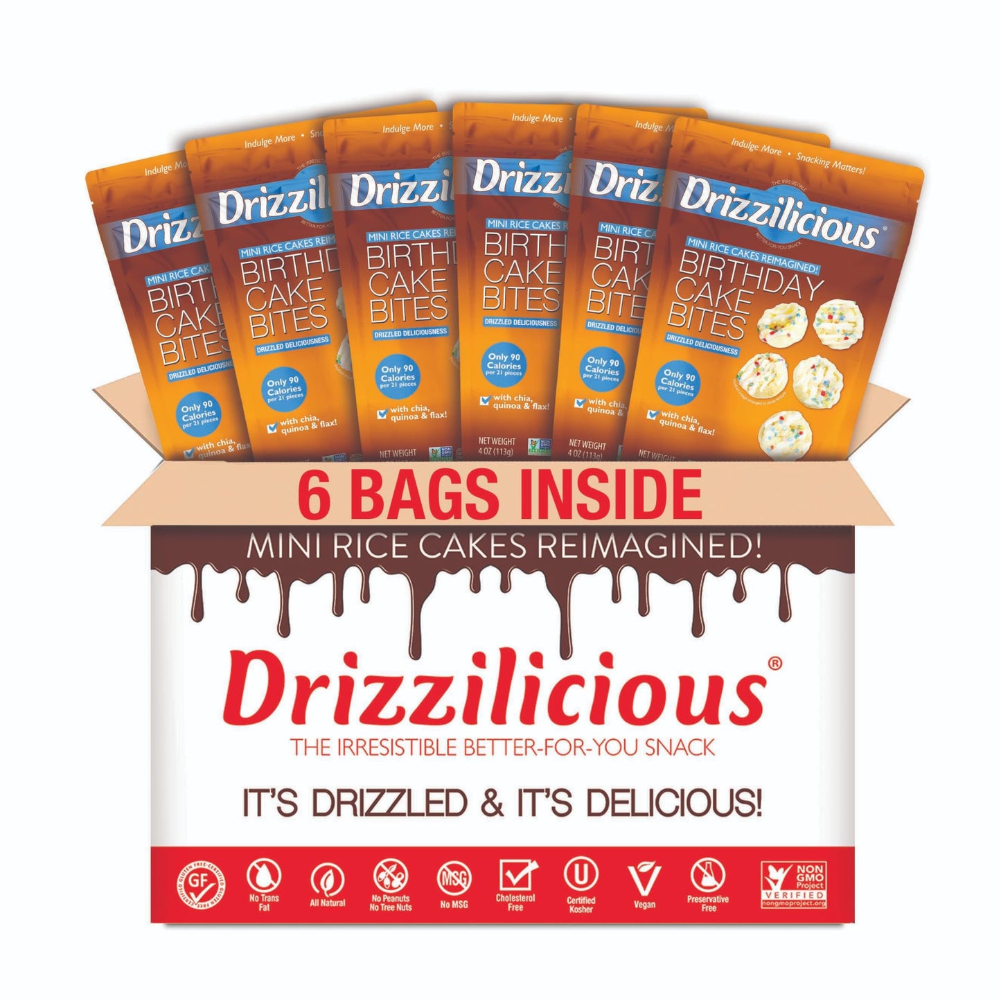 Drizzilicious Mini Rice Cakes Birthday Cake - Rice Crisps, Healthy Snack For Adults And Kids, Flavored Rice Cakes, Vegan, Gluten