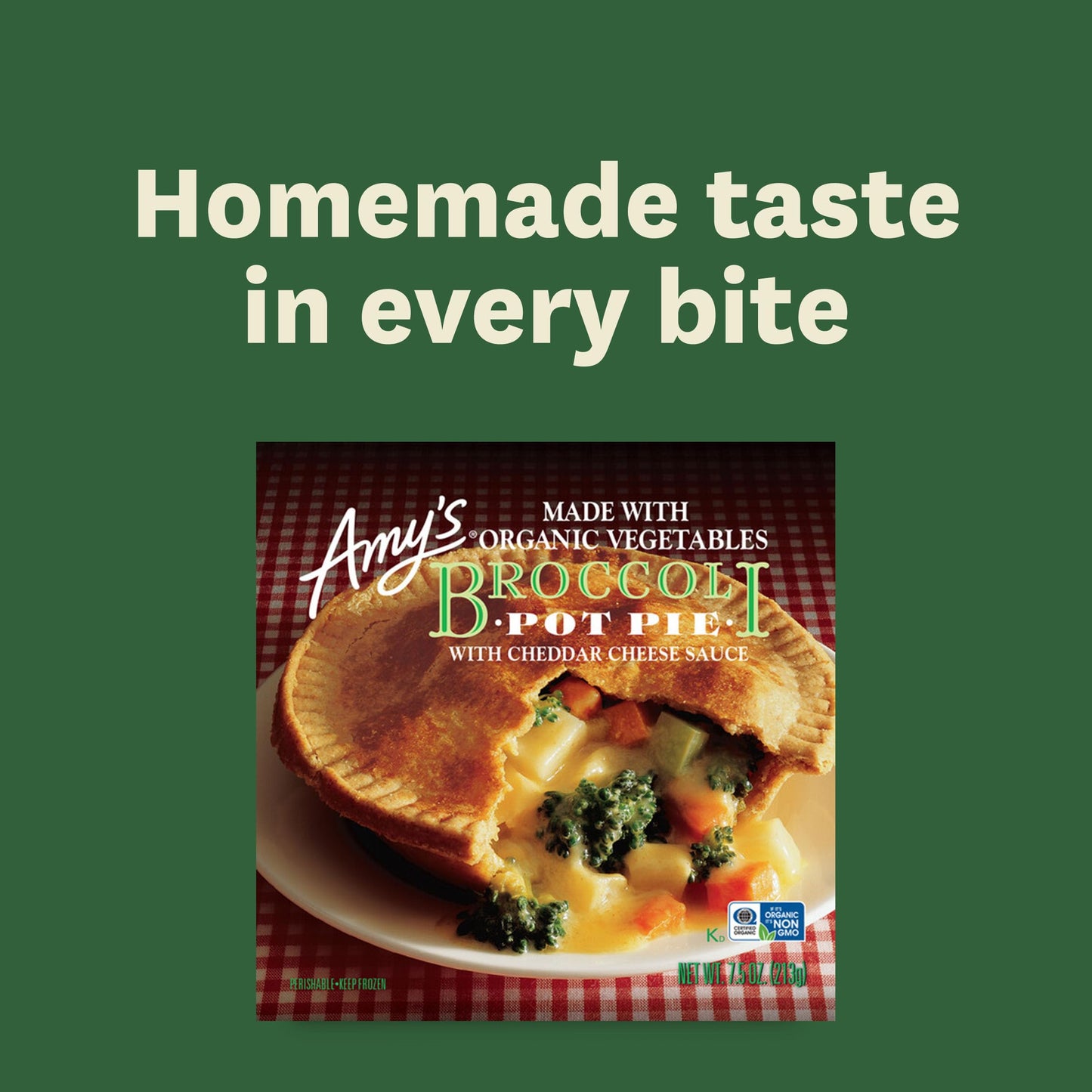 Amys Frozen Meals, Broccoli Pot Pie with Cheddar Cheese Sauce, Made With Organic Vegetables, Microwave Meals 7.5 Oz