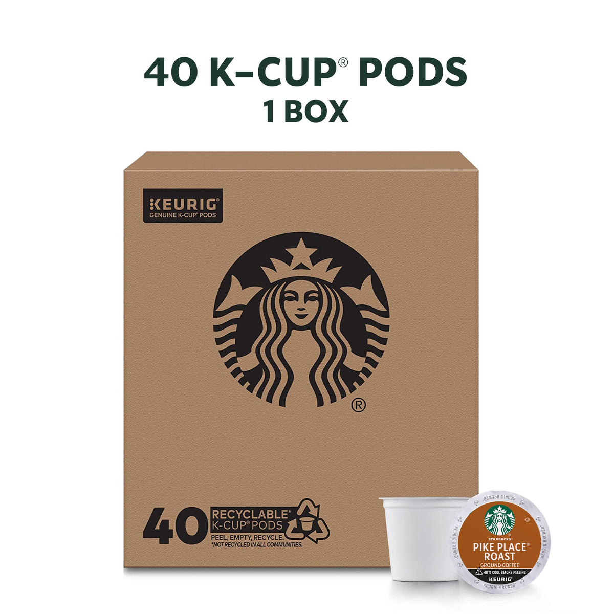Starbucks Medium Roast K-Cup Coffee Pods, Pike Place, 40 Count, Compatible with Keurig malt-inspired