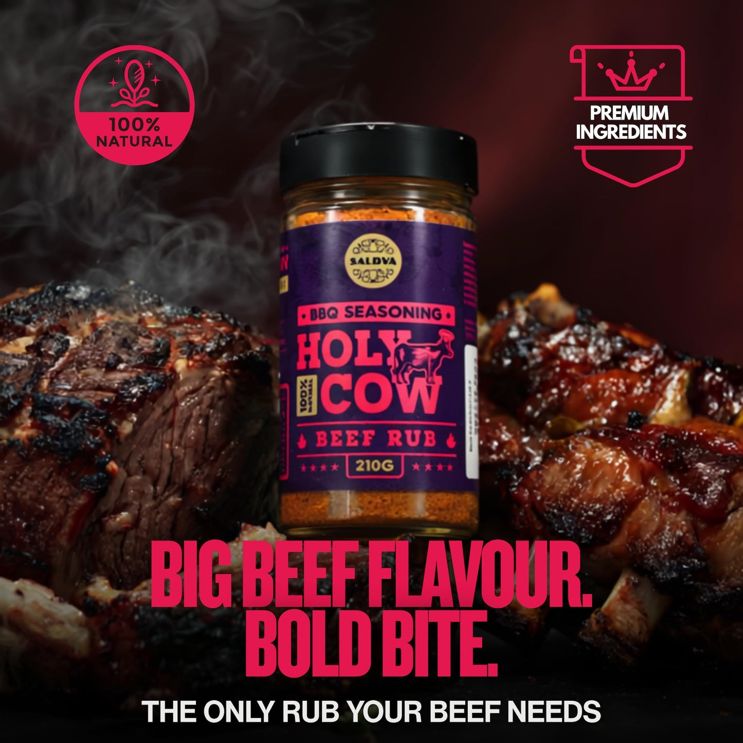 Holy Cow BBQ Beef Rub - 100% Natural Seasoning - Packs Amazing Flavour Into Any Cut Of Beef For Wonderful BBQ And Grill Dishes -