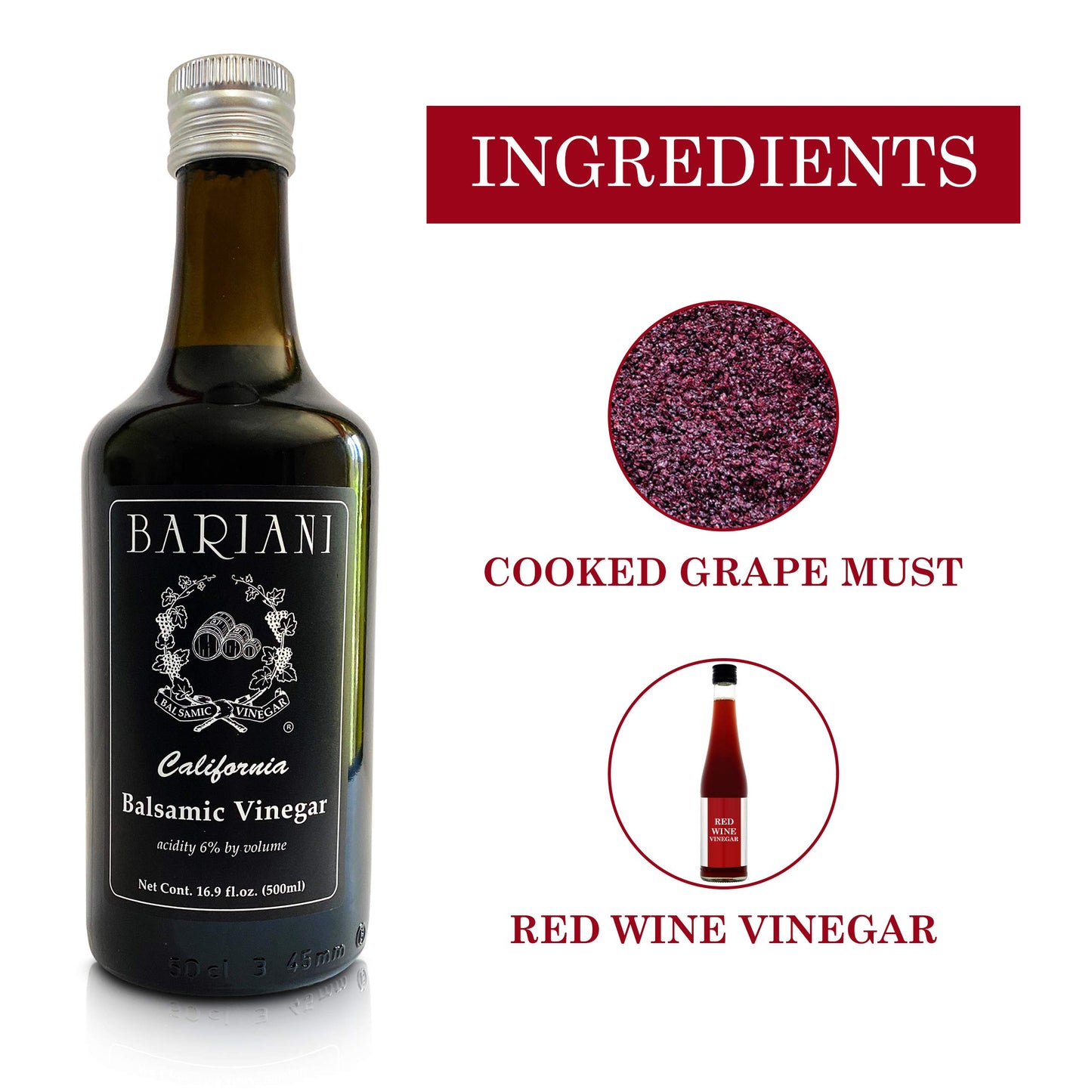 Bariani Organic Balsamic Vinegar - Natural & Semi-Sweet, 16.9 fl oz