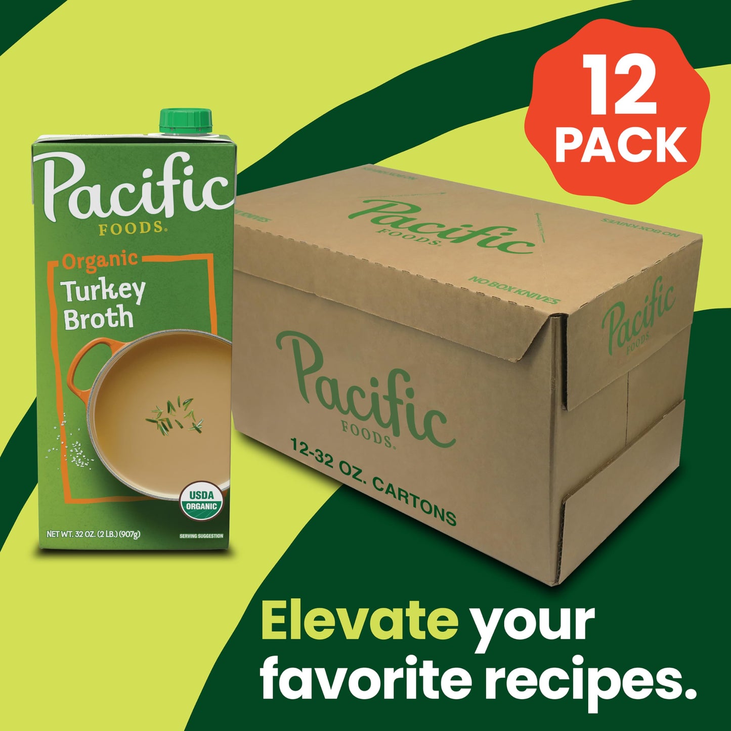 Pacific Foods Organic Turkey Broth, 32 Oz Carton (12 Pack)