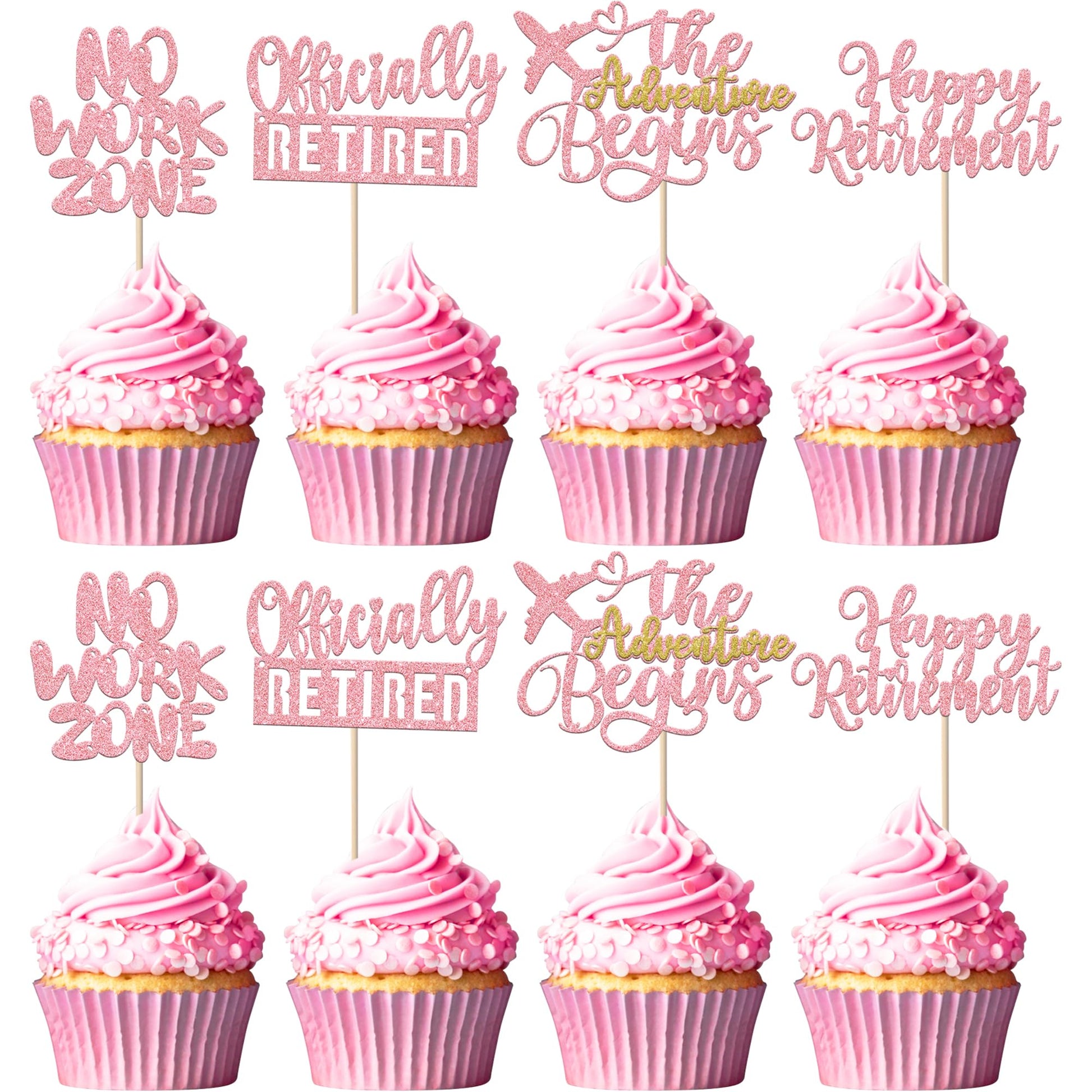 Rsstarxi Cupcake Toppers, Happy Retirement Theme, Pink Paper Picks, 24 Pack