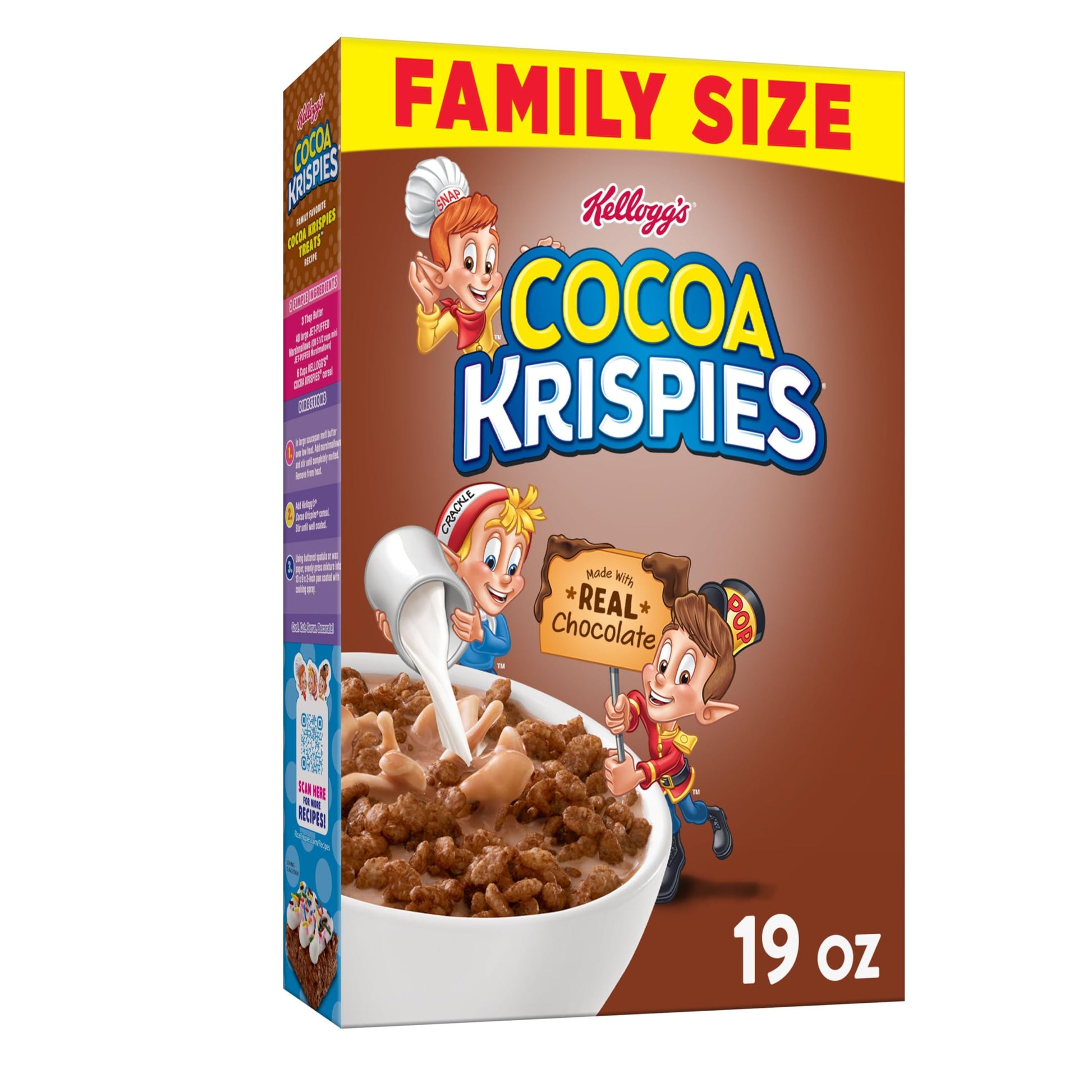 Kelloggs Cocoa Krispies Breakfast Cereal, Kids Snacks, Family Breakfast, Family Size, Chocolatey Flavor, 19oz Box (1 Box)
