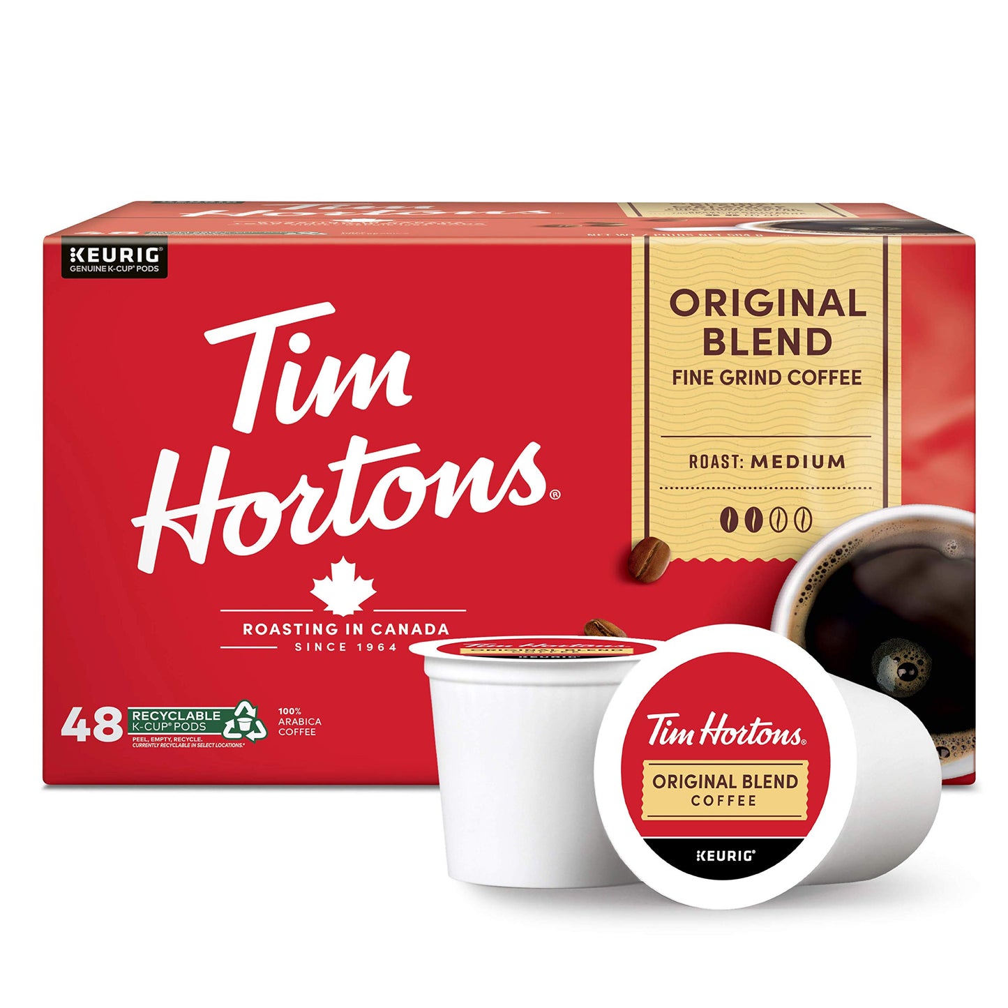 Tim Hortons Original Blend Medium Roast Coffee K-Cup Pods, 48 Count