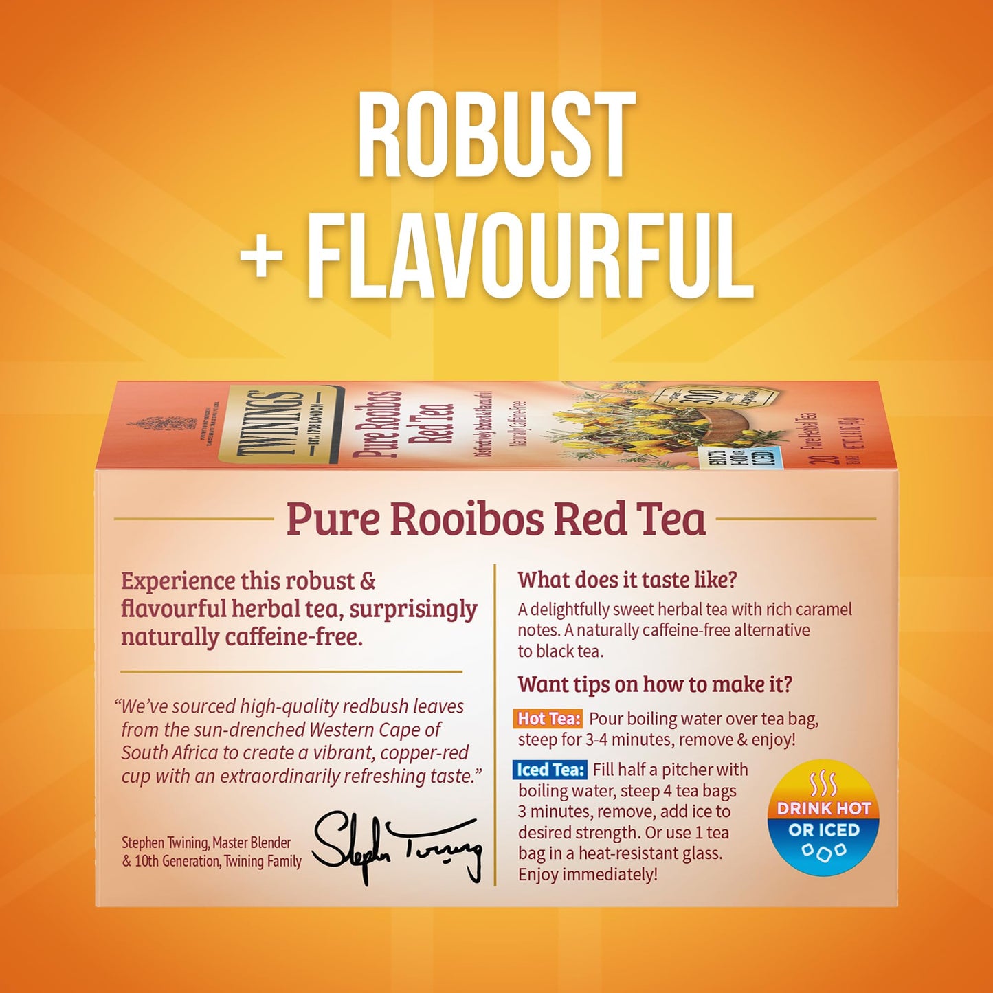 Twinings Rooibos Red Herbal Tea, Caffeine-Free, 20 Count (Pack of 6), Sweet Aroma, Individually Wrapped