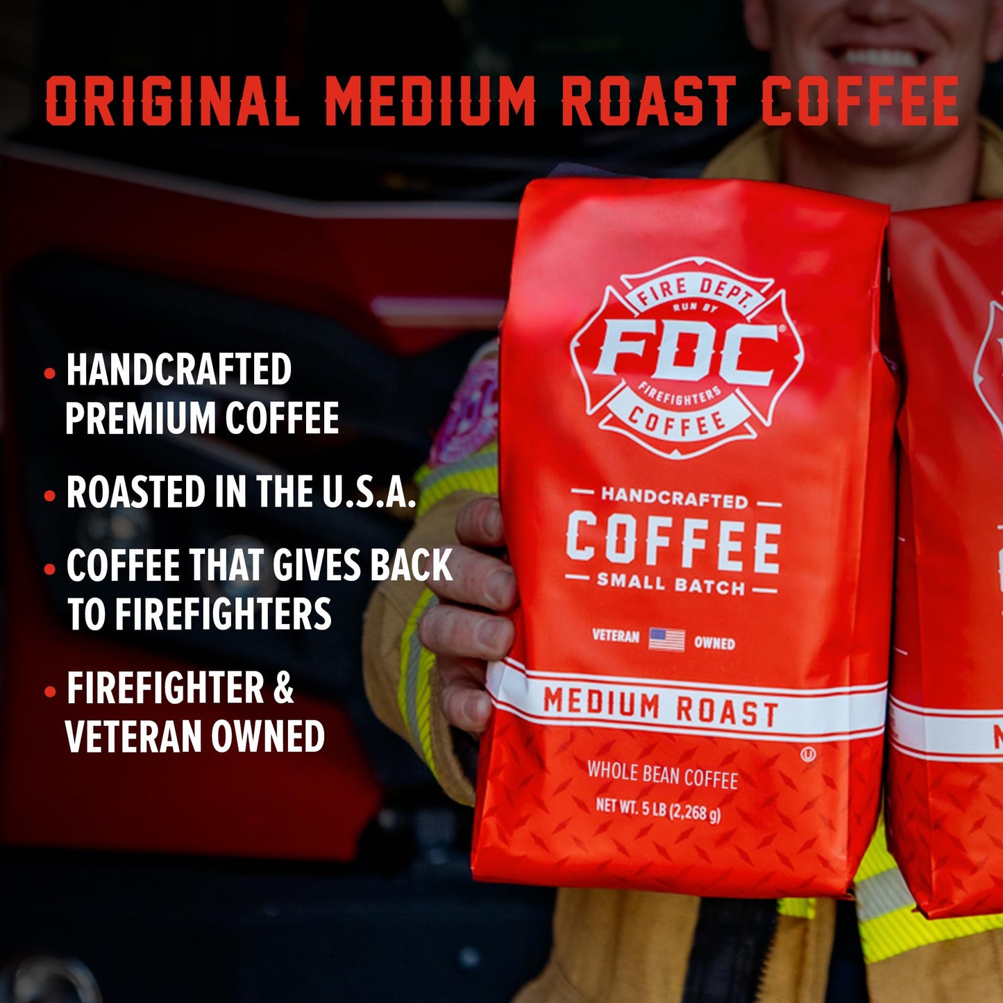 Fire Department Coffee Original Medium Roast Whole Bean - 5 LB Bulk - Veteran Owned