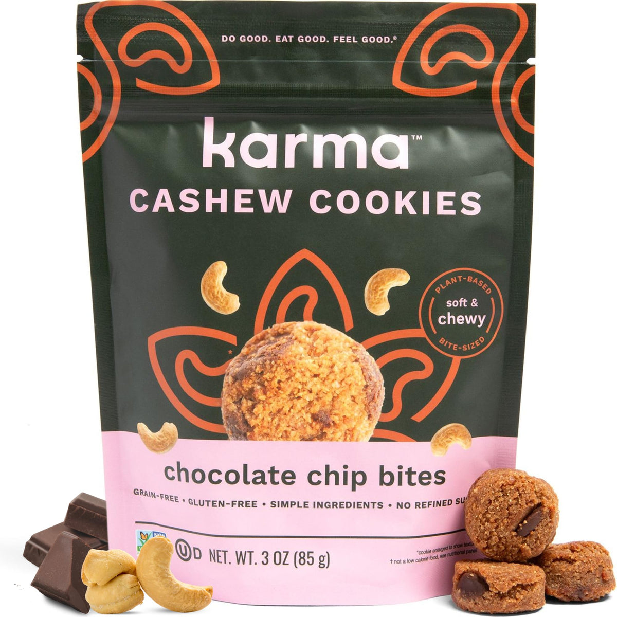 Karma Nuts Chocolate Chip Cashew Cookie Bites (3 Oz, Pack Of 6) - Gluten-Free Cookies, Non-Gmo Flavored Cashews Cookie, Soft & C