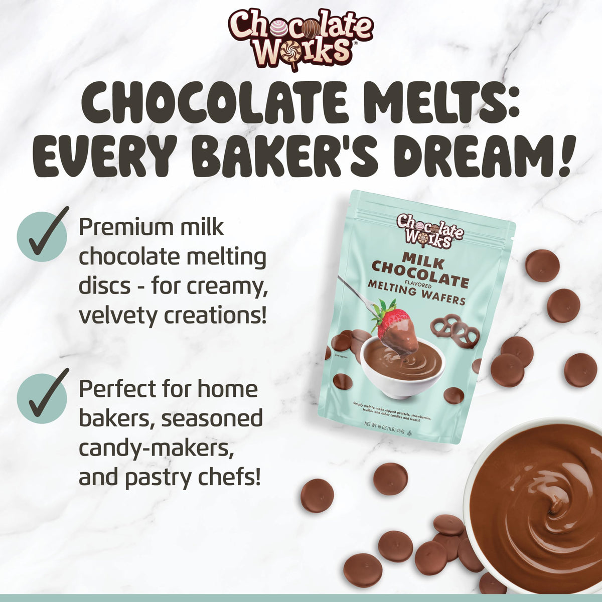 Chocolate Works Milk Chocolate Melting Chocolate Wafers, 2.5Lb (Pack Of 1)