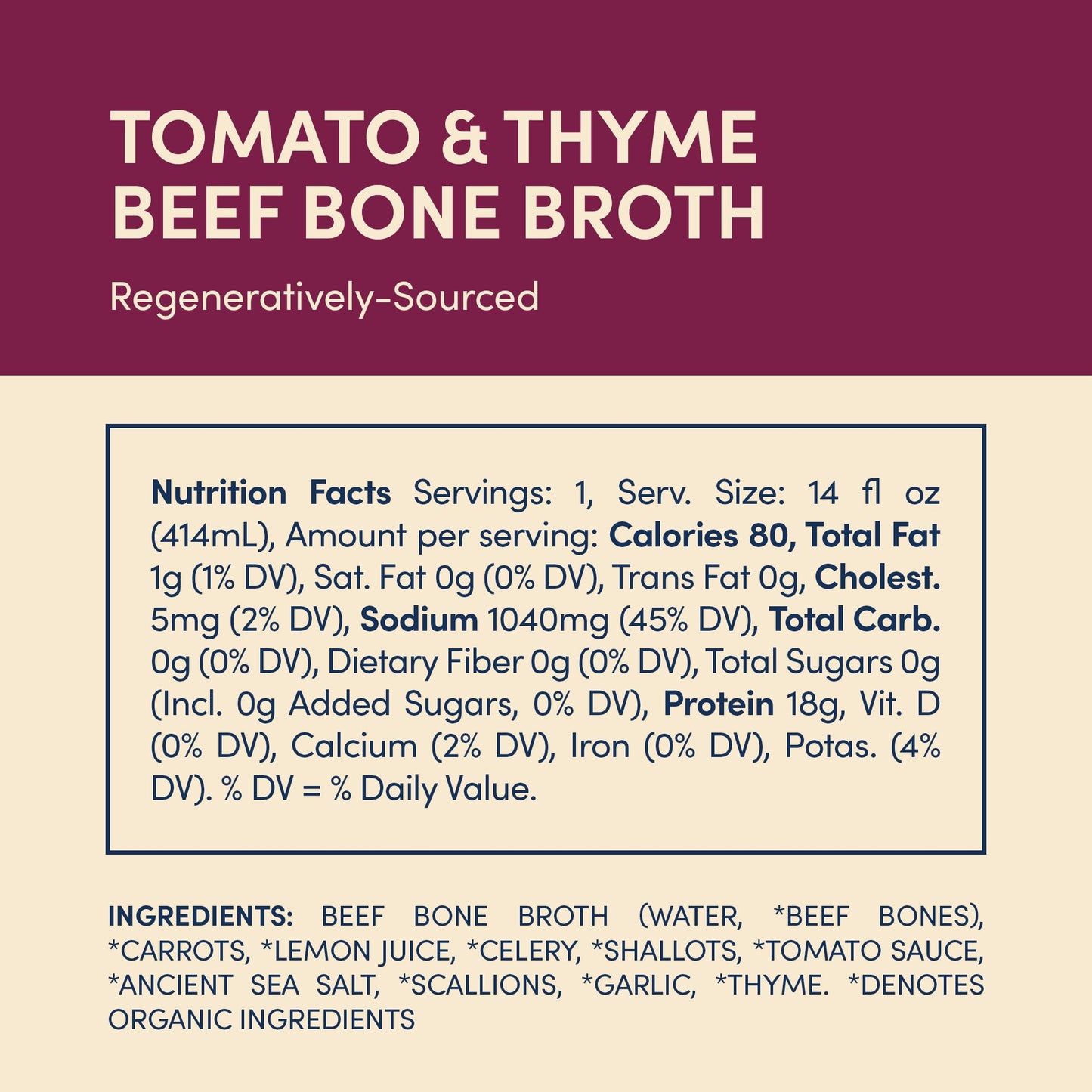 Fond Grass-Fed Regenerative Beef Bone Broth Infused With Organic Tomato & Thyme