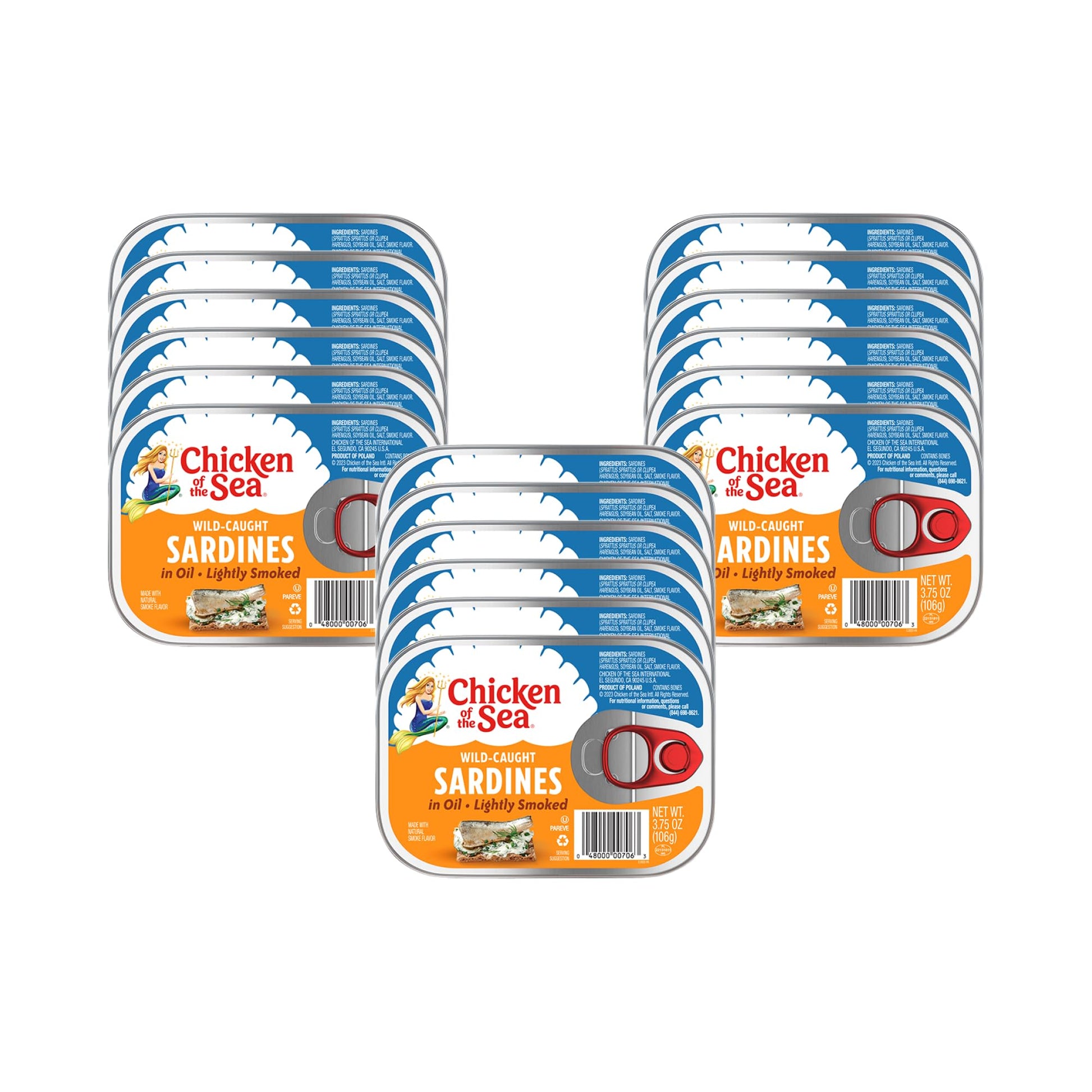 Chicken of the Sea Smoked Sardines in Oil, Wild Caught, 3.75 oz Cans, Pack of 18