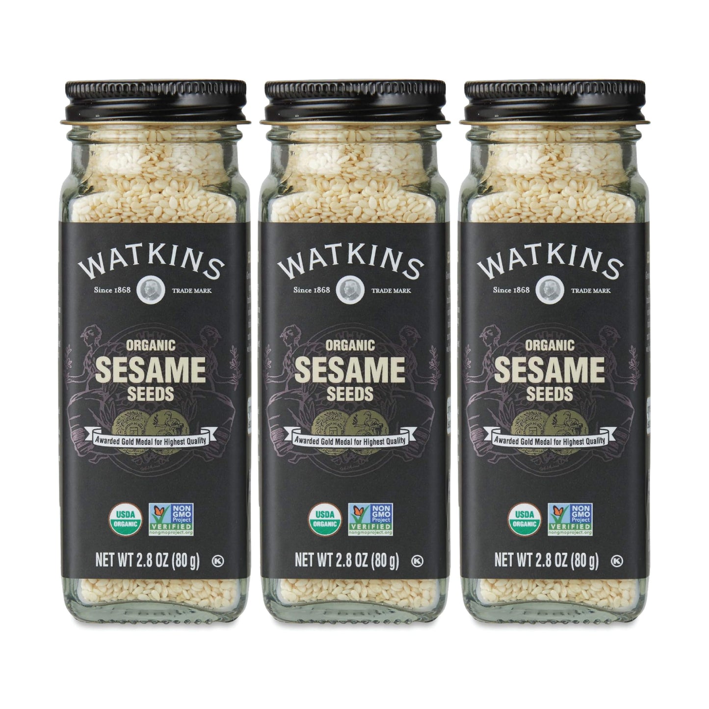 Watkins Organic Sesame Seeds, 2.8 Ounce Jar, 3-Pack