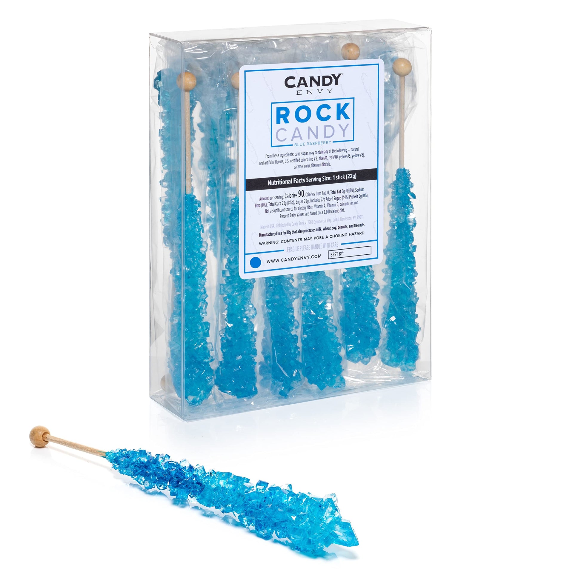 Blue Rock Candy Crystal Sticks - Blue Raspberry Flavored - 12 Indiv. Wrapped