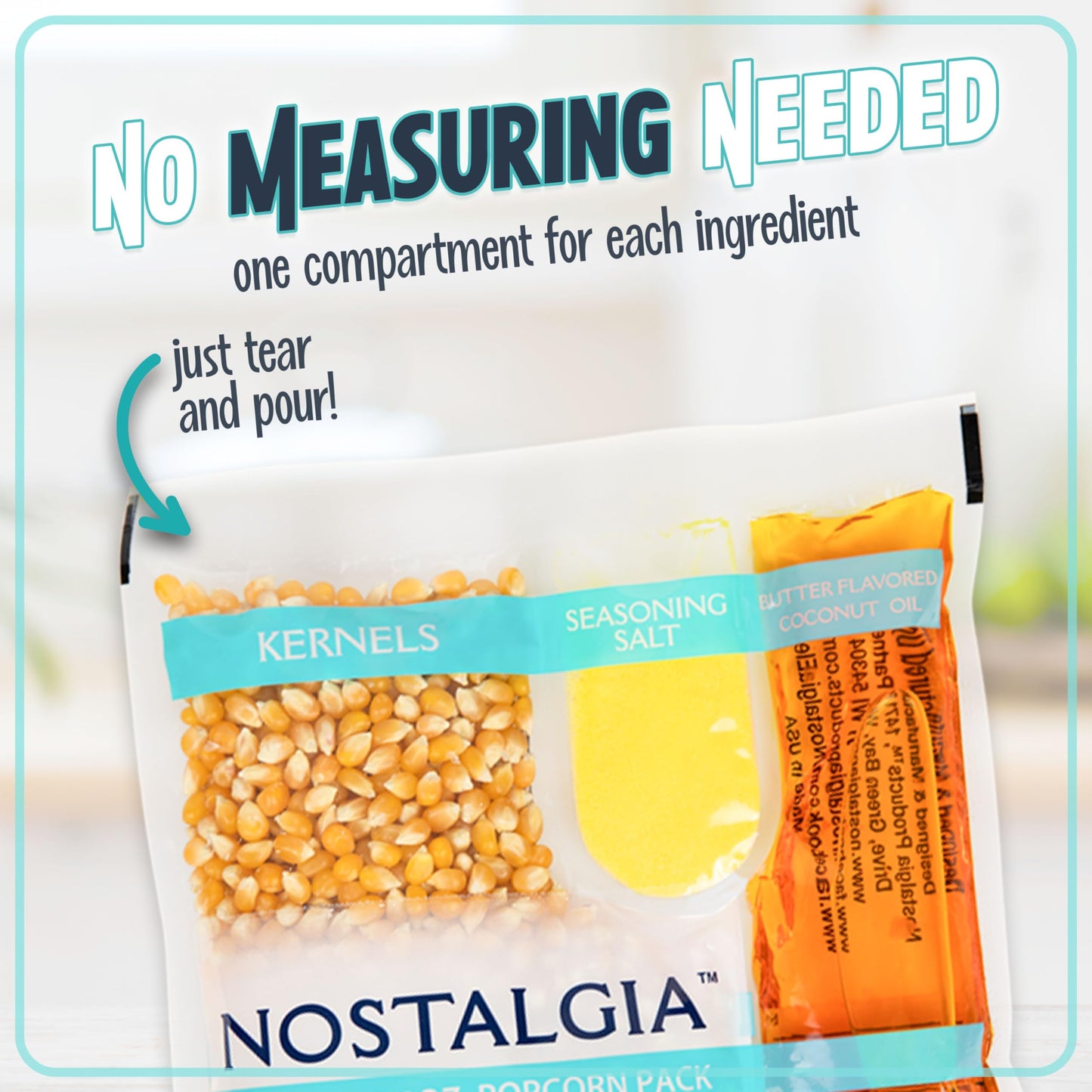 Nostalgia Movie Theater Style Popcorn Packets For Popcorn Machine, All-In-One Popcorn Kernels, Coconut Oil, Seasoning Salt Packs