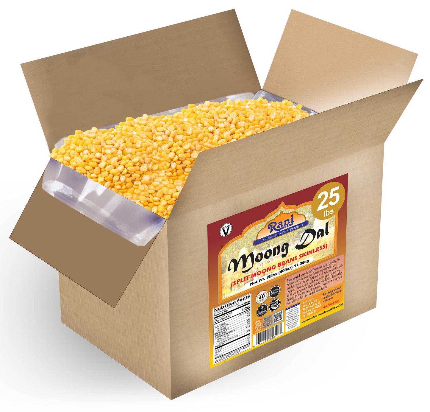 Rani Moong Dal (Split Mung Beans Without Skin) Lentils Indian 400Oz (25Lbs) 11.36Kg Bulk Box ~ All Natural | Gluten Friendly | Non-Gmo | Vegan | Indian Origin