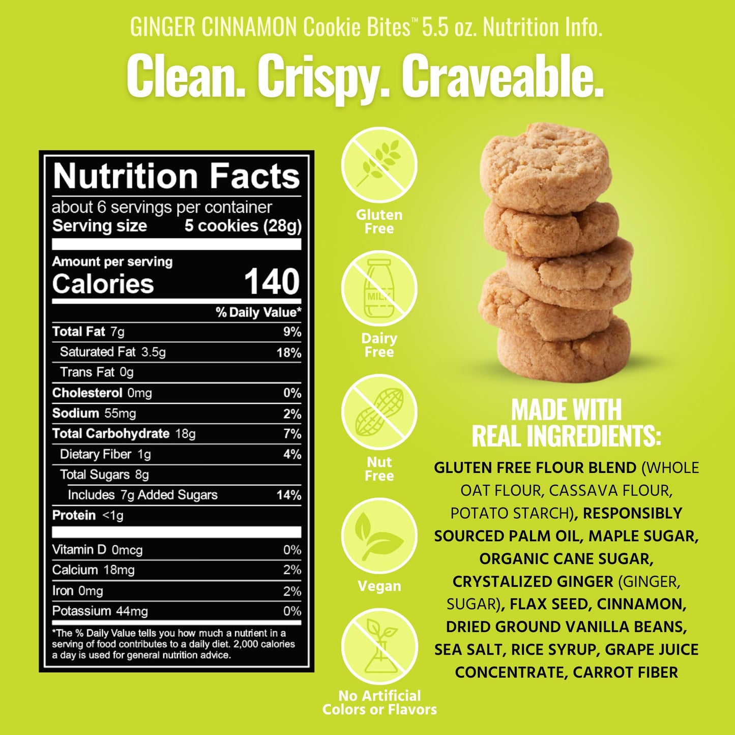 Every Body Eat Crunchy Cookie Bites, Gluten & Dairy Free, Vegan, School Lunch Snacks, (5.5 Ounce (Pack Of 6), Ginger Cinnamon)