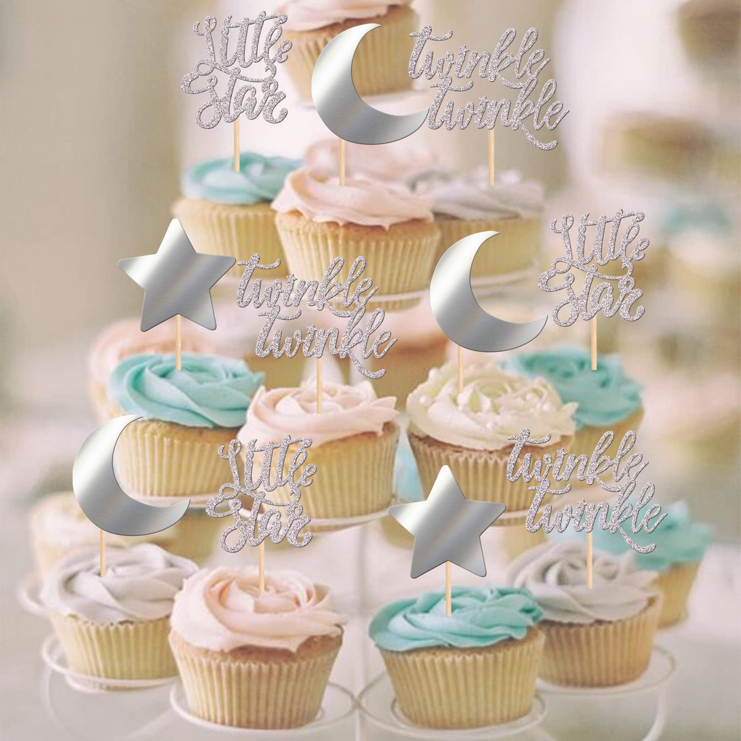 Rssta i Cupcake Toppers 36 Pack Glitter Moon Cloud Picks Gold Model XM245-gold for Baby Shower Birthday Wedding Party Decorations