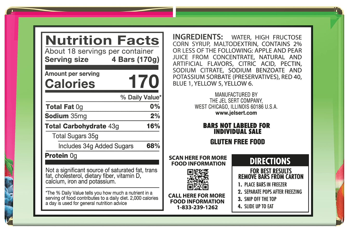 Wyler's Italian Ices, Original And Berries & Cherries Variety Pack, 1.5 Oz Freezer Bars, 70 Count