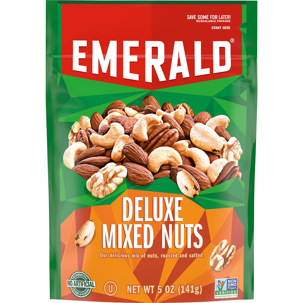 Emerald Nuts Deluxe Mixed Nuts (1-Pack), Features Roasted and Salted Nuts, Including Almonds, Cashews, Walnuts, Brazil Nuts and 