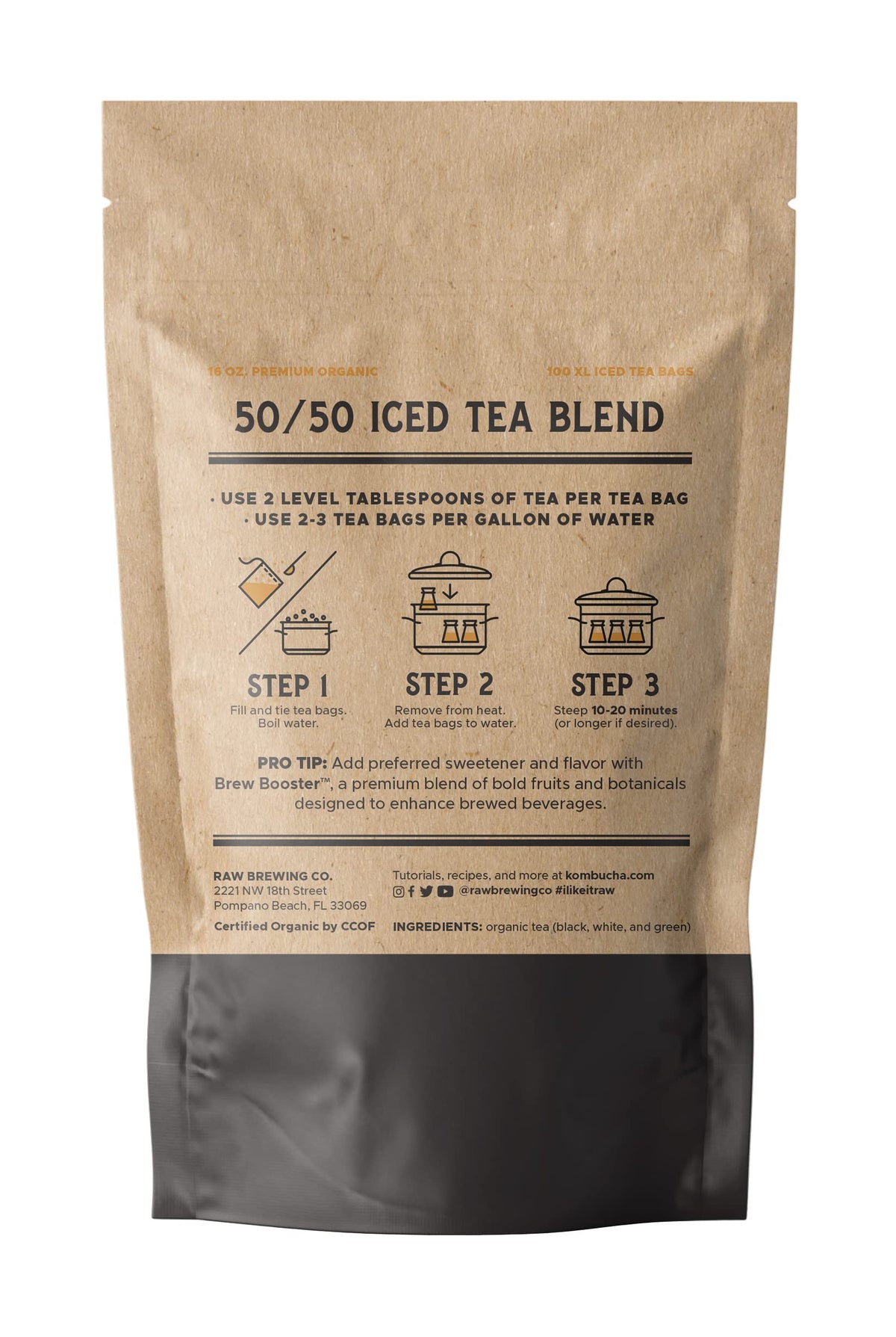 The Southern Standard - Premium Organic Iced Tea Bags - 50/50 Blend (50% Black, 50% Green And White),100 Xl Bags (1 Pound. Makes