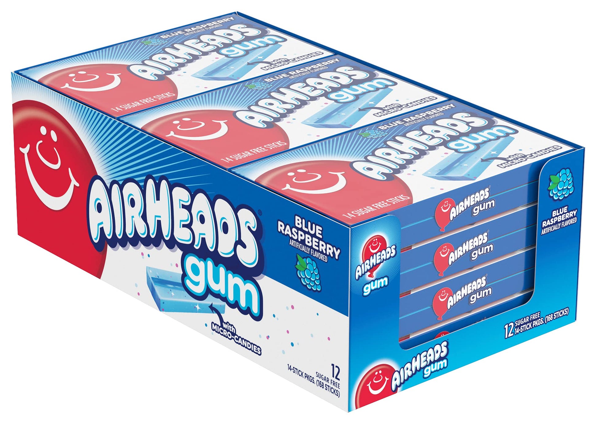 Airheads Chewing Gum, Blue Raspberry Flavor, Holiday Christmas Stocking Stuffers For Adults & Kids, Sugar Free, Xylitol, 14 Stic