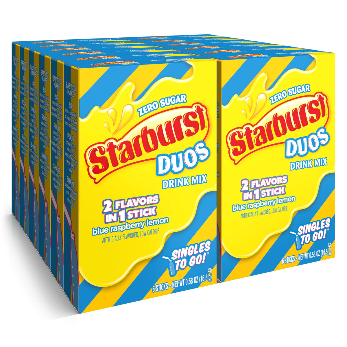Starburst Duos Singles To Go Powdered Drink Mix, Blue Raspberry Lemon, 12 Boxes With 6 Packets Each - 72 Total Servings, Sugar-F