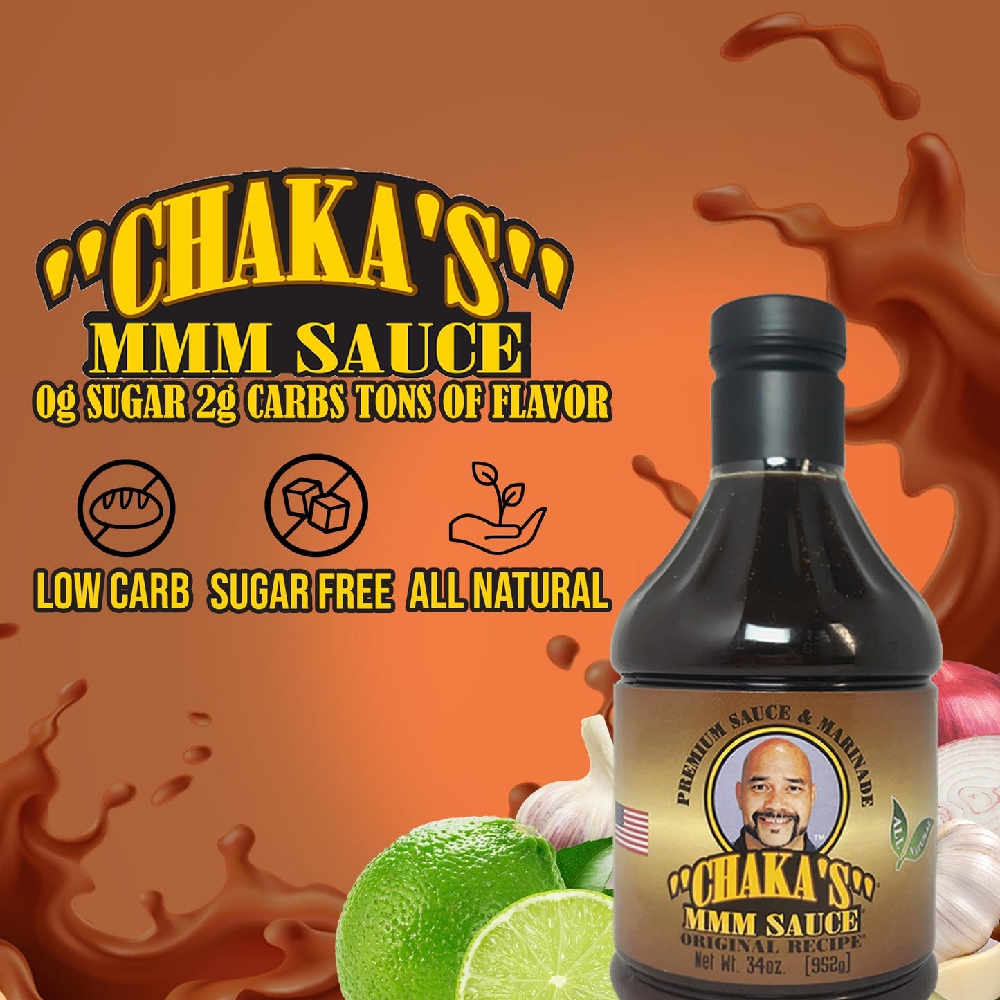 Chakas MMM Sauce Sampler Pack - 4 Sauces: Original Marinade, Zesty Marinade, BBQ, Mystery Hot Sauce - Pack of 4