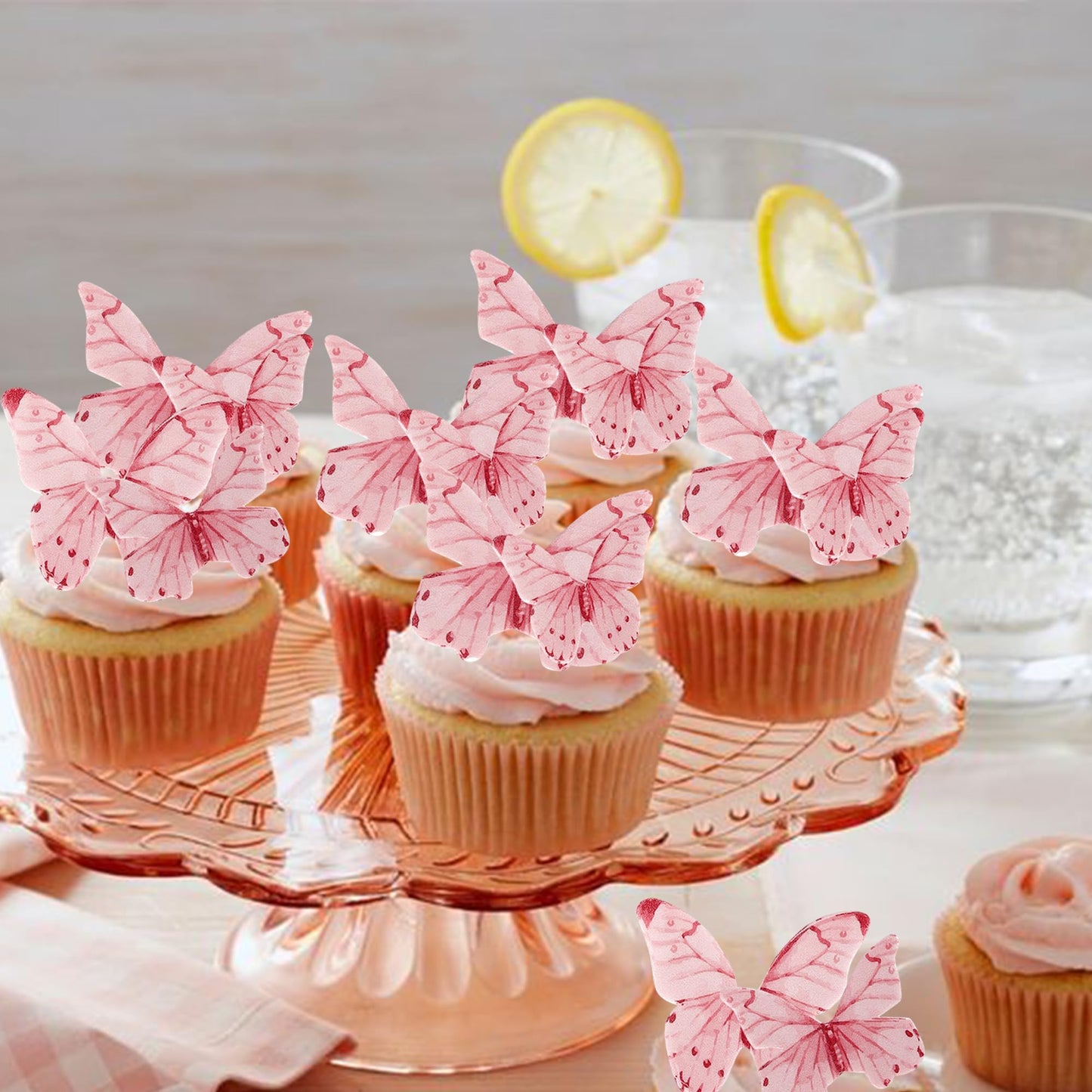 Rssta i 40 Pack Edible Butterfly Cake Decorations - Pink, Paper Cupcake Toppers for Weddings, Birthdays, and Flower Theme Parties