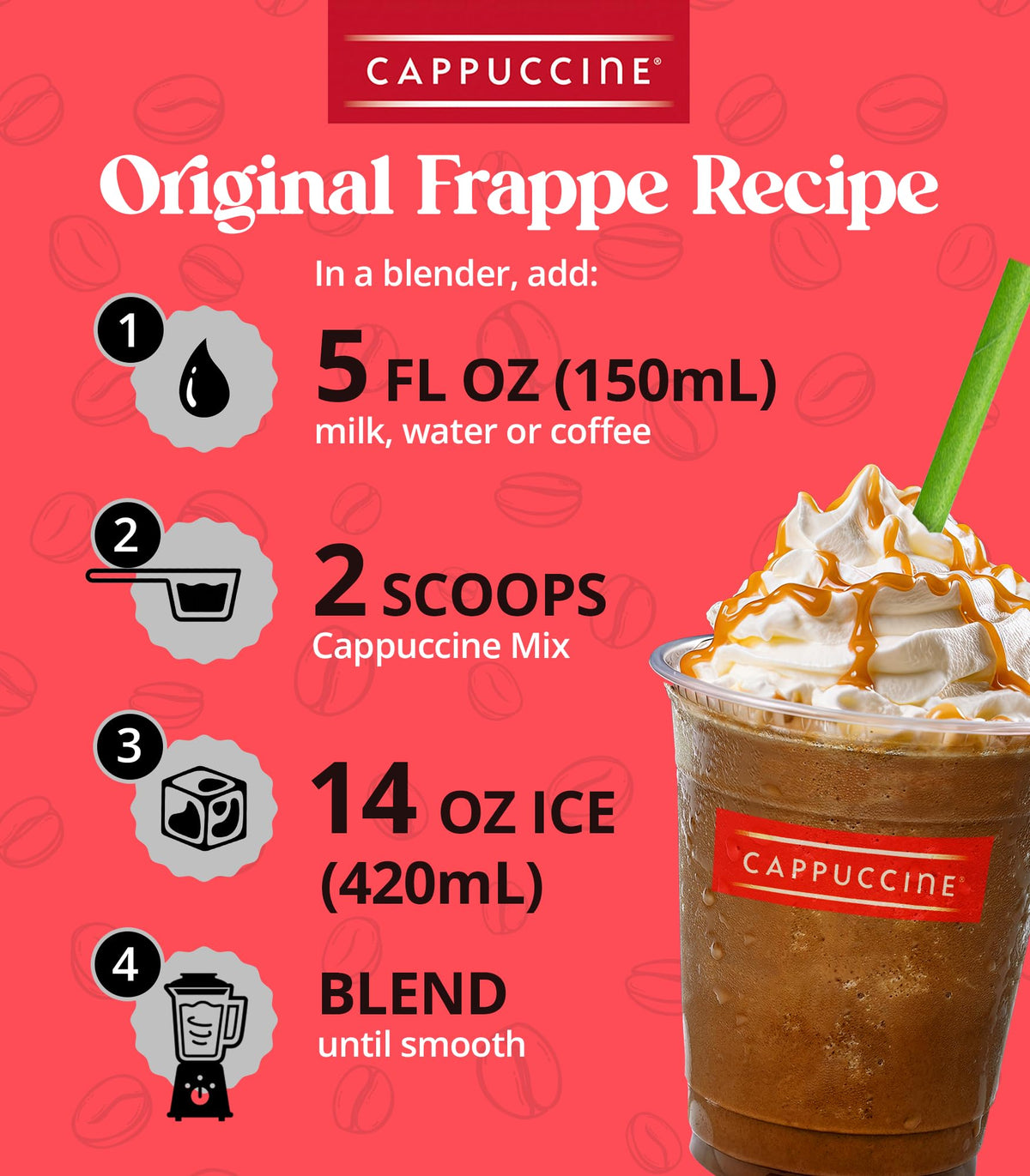Cappuccine Matcha Green Tea Latte Frappe Mix, 3 Pounds Makes 36 Servings