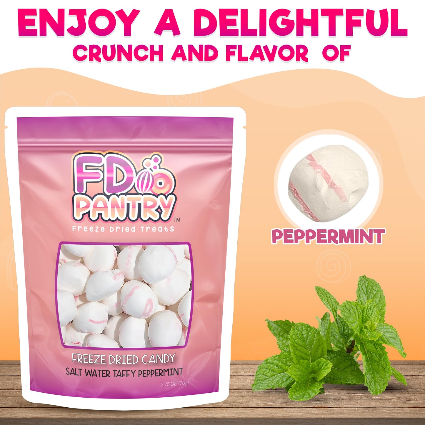 Freeze Dried Candy - Freeze Dried Salt Water Peppermint Taffy Treats (Peppermint 2.75 Oz)