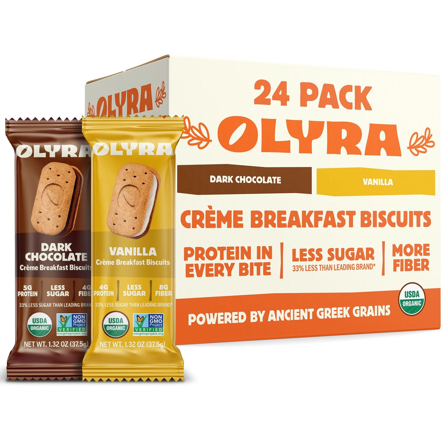 Olyra Variety Pack  Vanilla - Dark Chocolate Sandwiches Breakfast Biscuits  Healthy Snacks For 18+ Uses And Kids  Low Sugar  Organic Cookies  Office Snacks  Usda Certified  Non Gmo 24 Packs