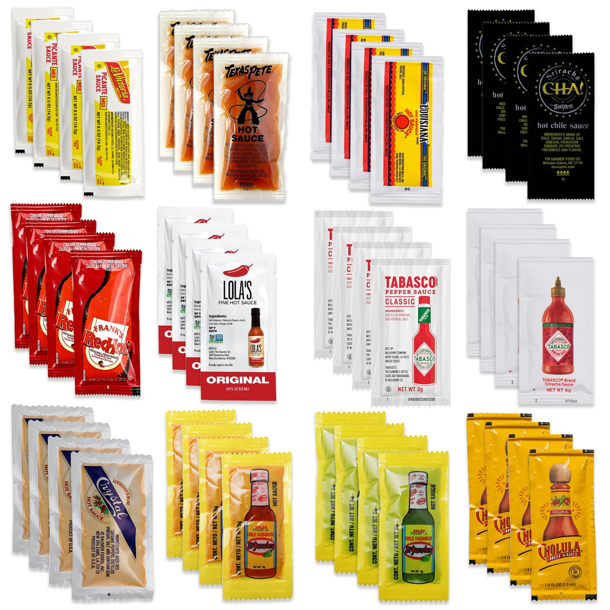 Hot Sauce Variety Pack Of 48 Condiment Packets. 4 Each Of 12 Flavors Care Package Gift Basket By Rebel Smuggling Galactic Emporium