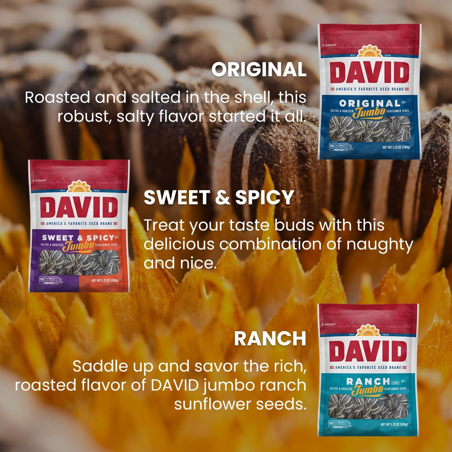 Generic DAVIDs Sunflower Seeds Variety Pack, 5.25 Oz Bags, 9 Count, Assorted Flavors